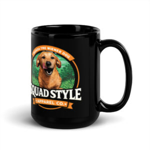 Squad Style Apparel Co Black Coffee Mug ft Makoa the Wiener Dog