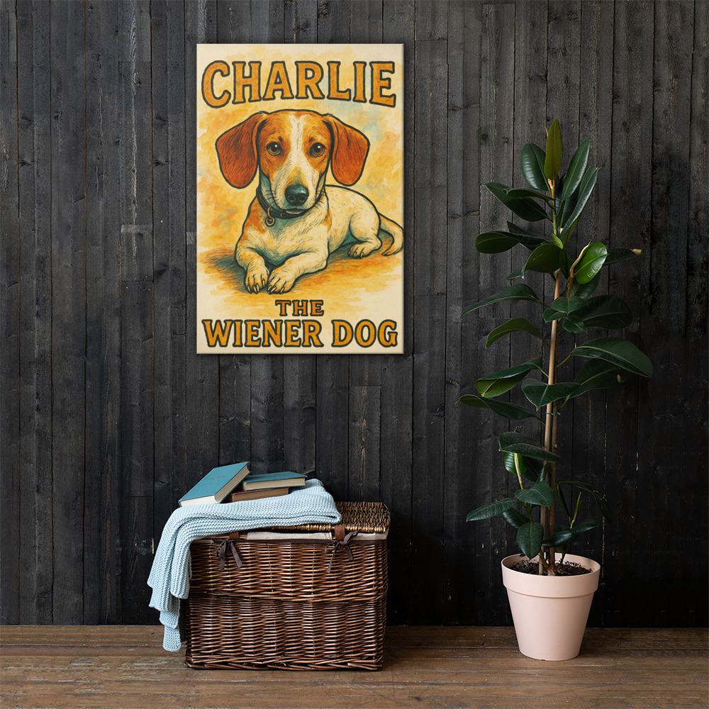 Charlie The Wiener Dog Canvas Print with No Frame - Image 2