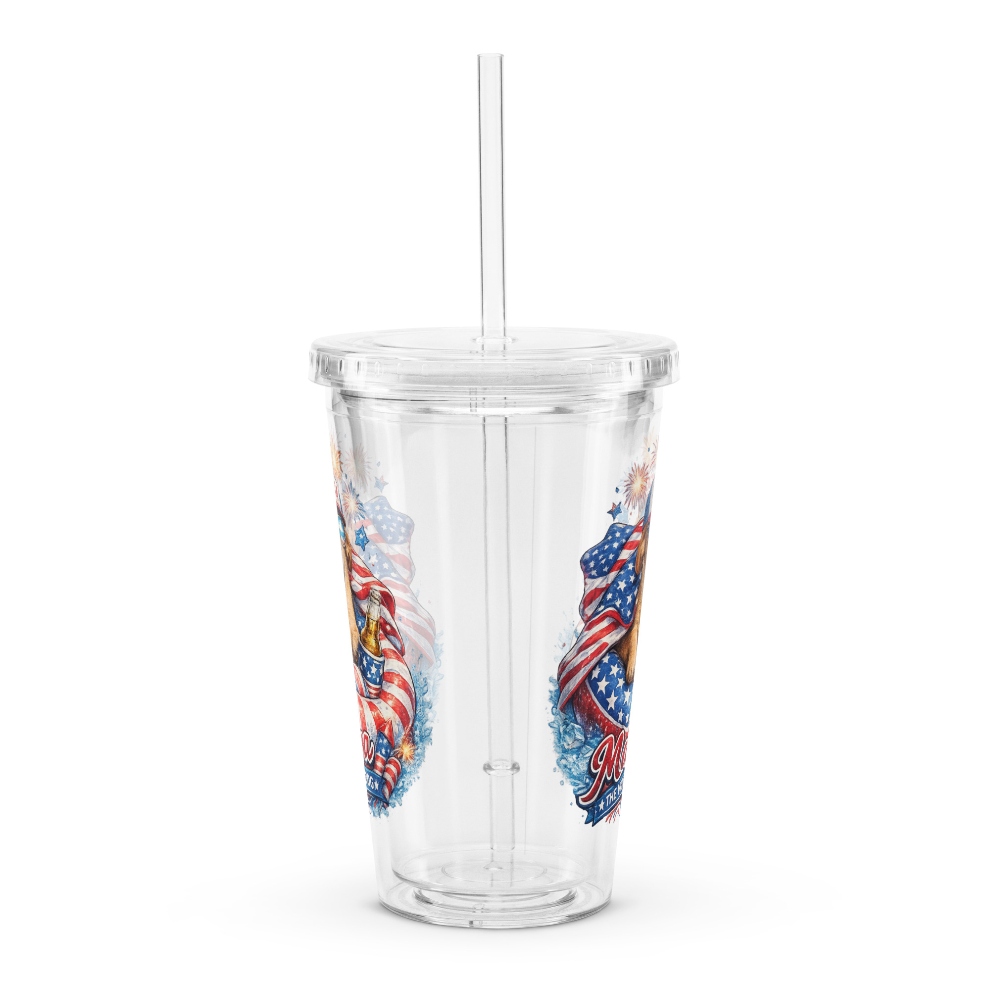 Stars and Stripes Dachshund ft Makoa the Wiener Dog Clear plastic tumbler - Image 3