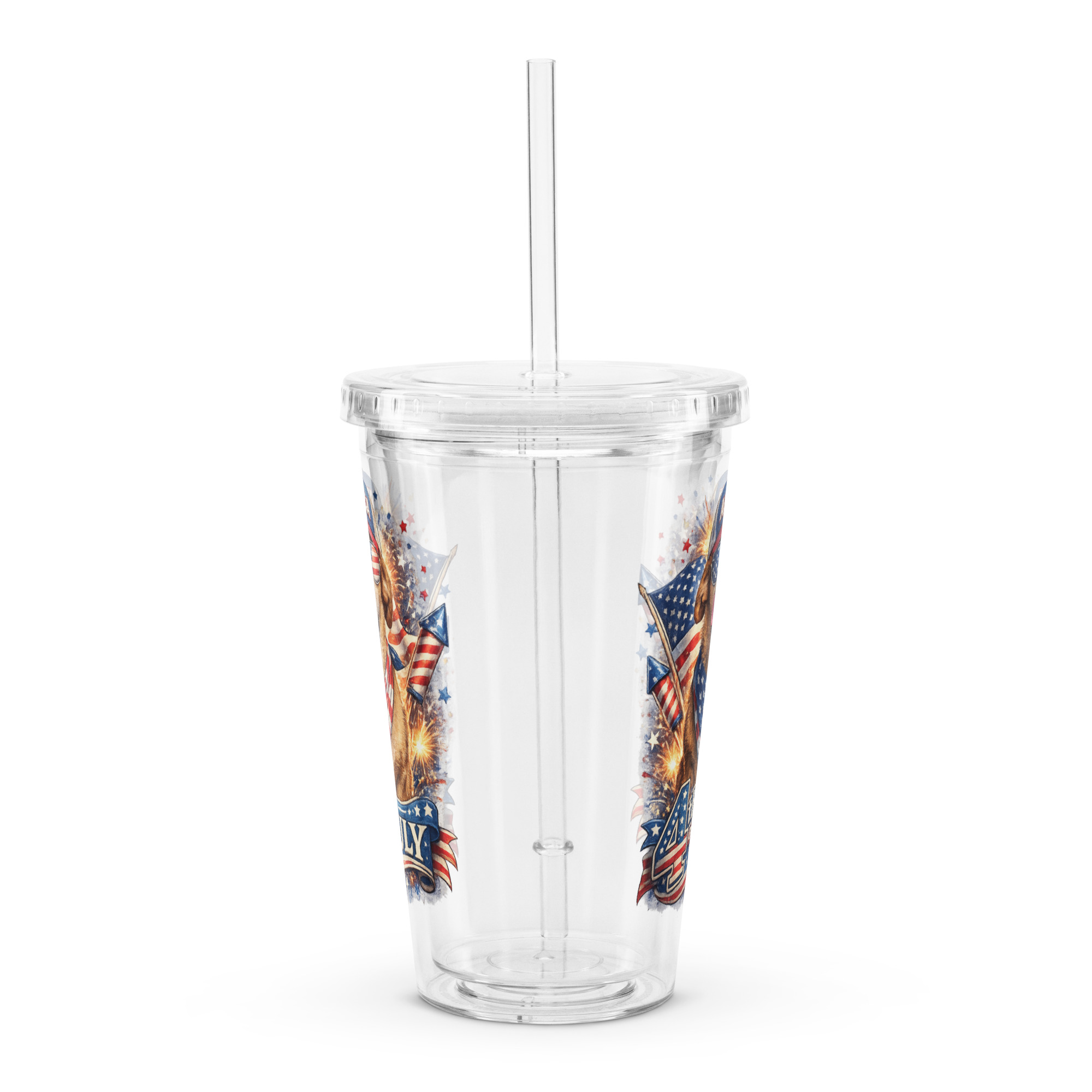 4th of July Clear plastic tumbler ft Makoa the Wiener Dog - Image 3