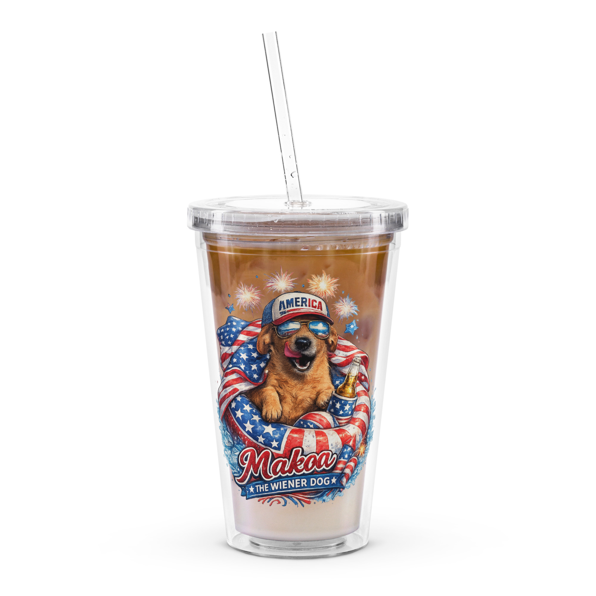 Stars and Stripes Dachshund ft Makoa the Wiener Dog Clear plastic tumbler