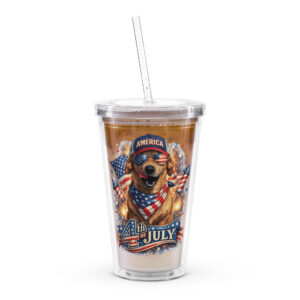 4th of July Clear plastic tumbler ft Makoa the Wiener Dog
