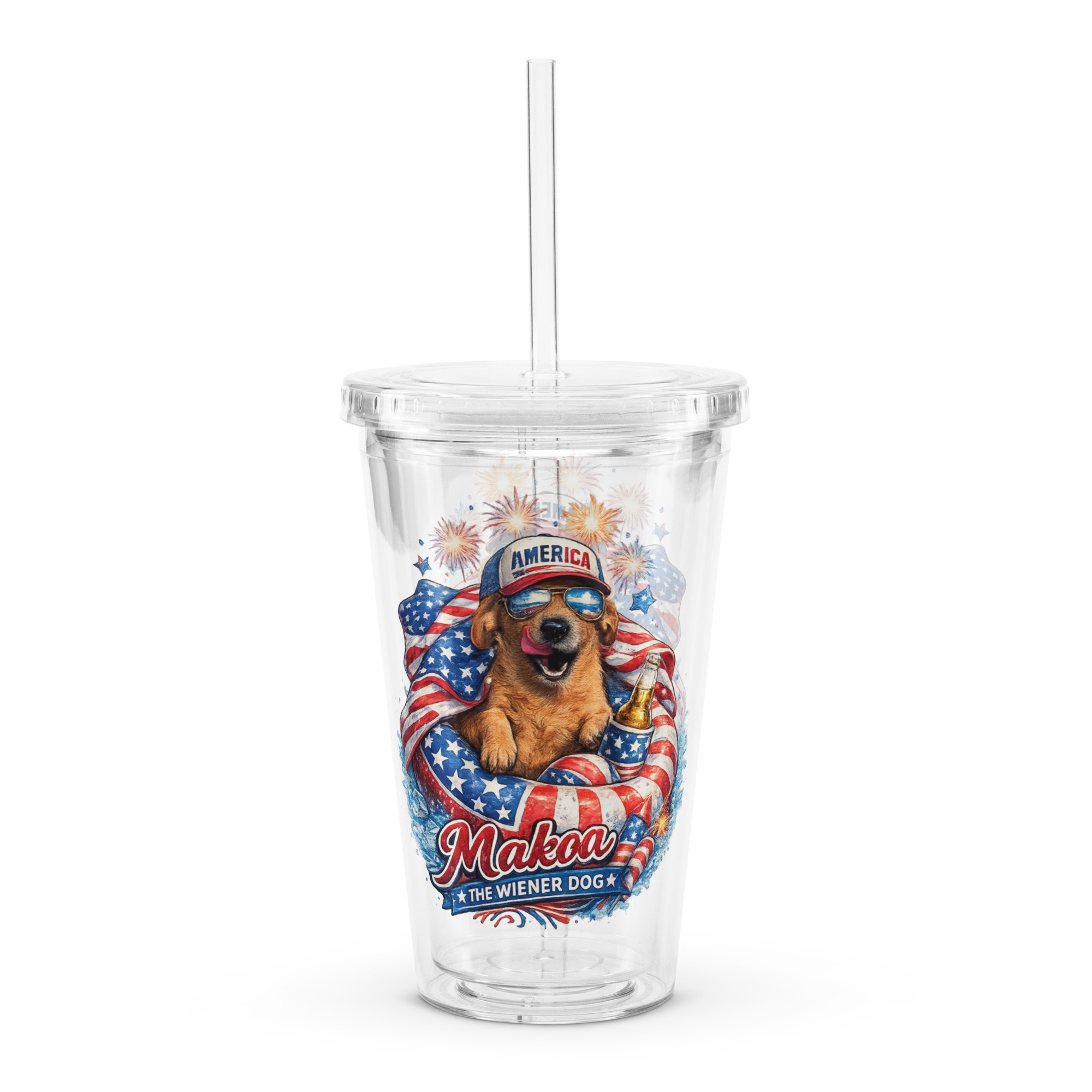 Stars and Stripes Dachshund ft Makoa the Wiener Dog Clear plastic tumbler - Image 4
