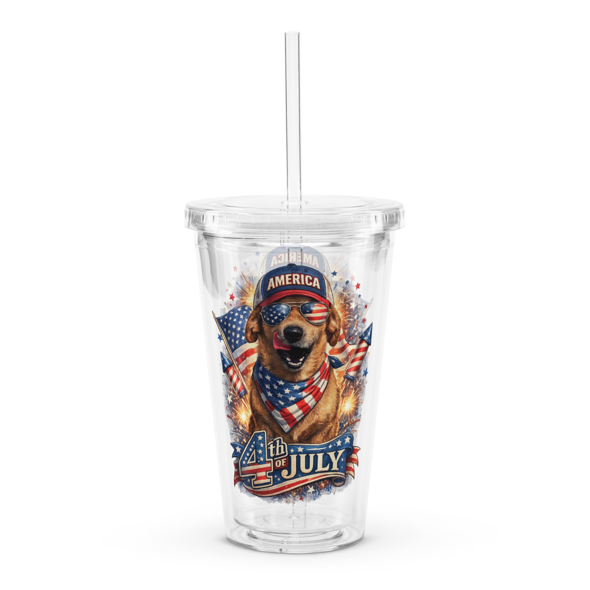 4th of July Clear plastic tumbler ft Makoa the Wiener Dog - Image 4