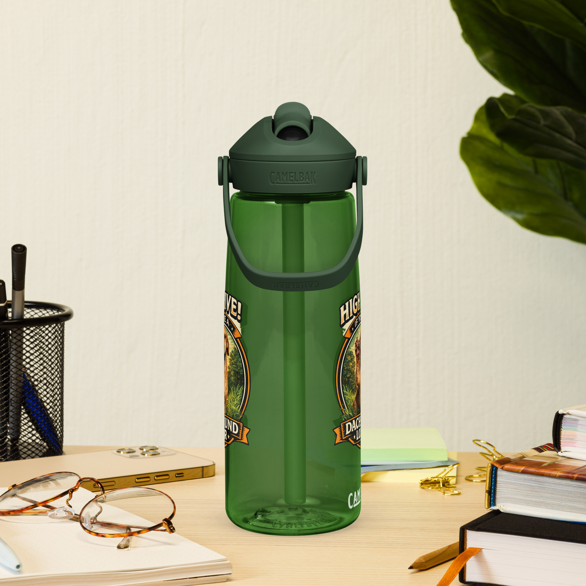 Flip straw water bottle ft Makoa the Wiener Dog - Image 2