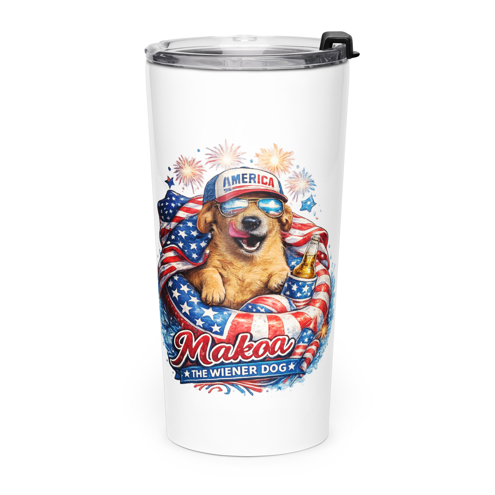 Stars and Stripes Dachshund ft Makoa the Wiener Dog stainless steel tumbler