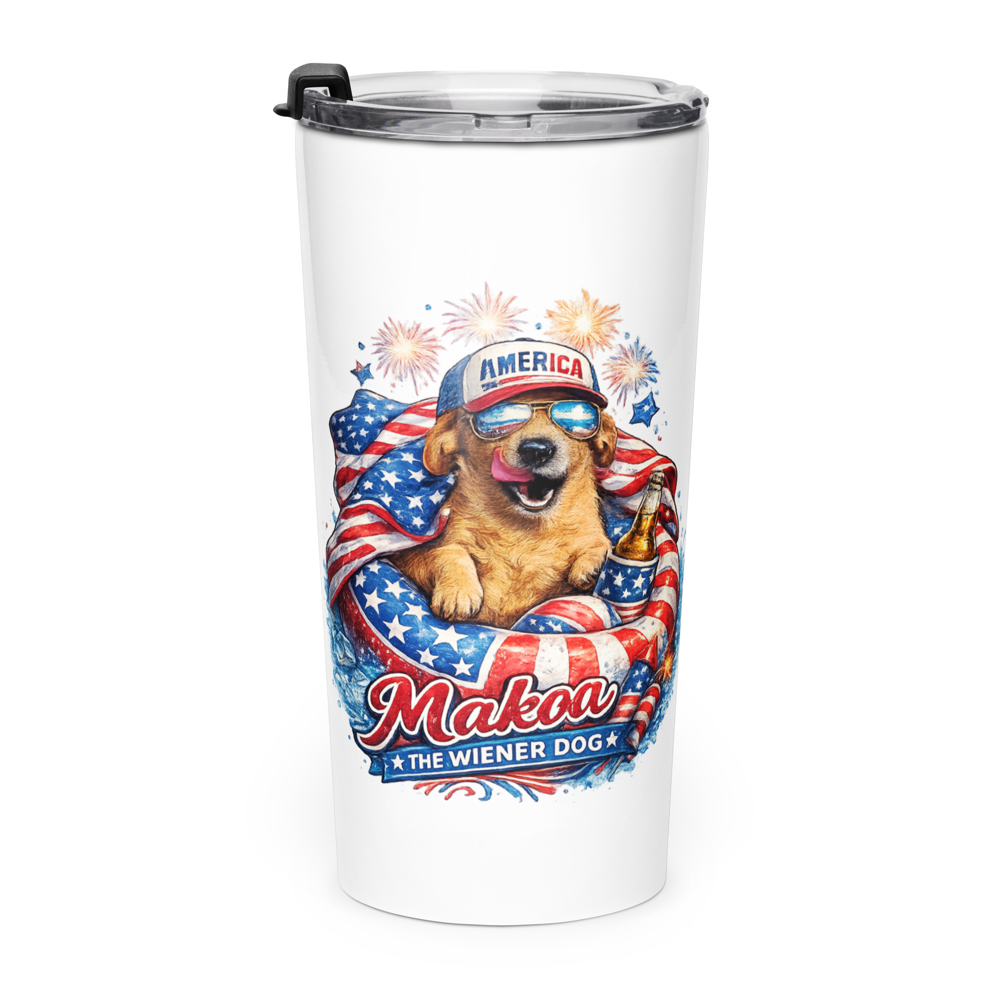 Stars and Stripes Dachshund ft Makoa the Wiener Dog stainless steel tumbler - Image 4