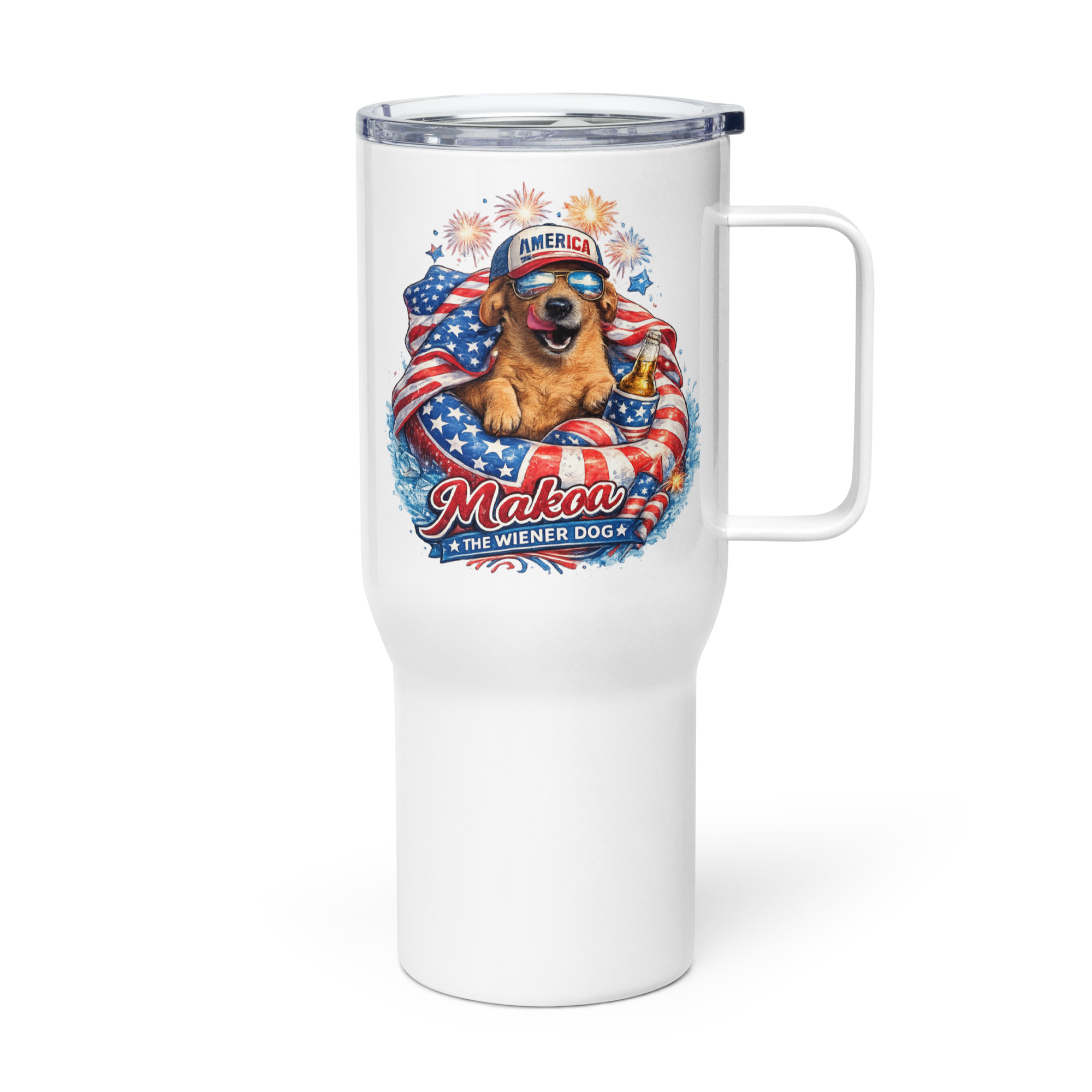 Stars and Stripes Dachshund ft Makoa the Wiener Dog Travel mug with a handle