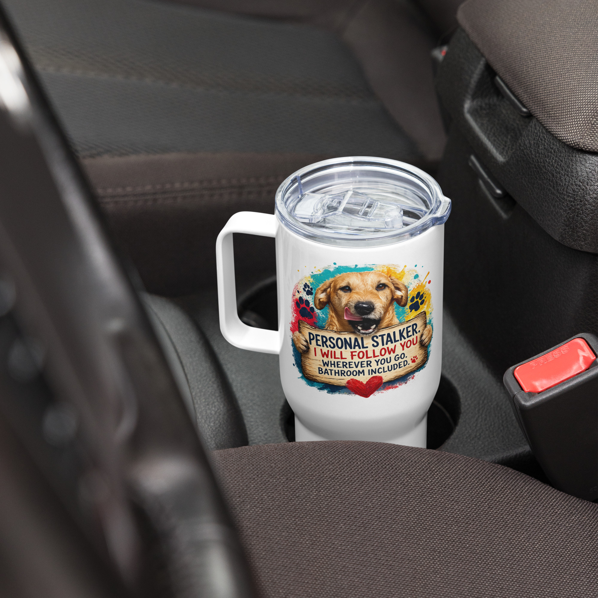 Personal Stalker Travel mug with a handle ft Makoa the Wiener Dog - Image 5