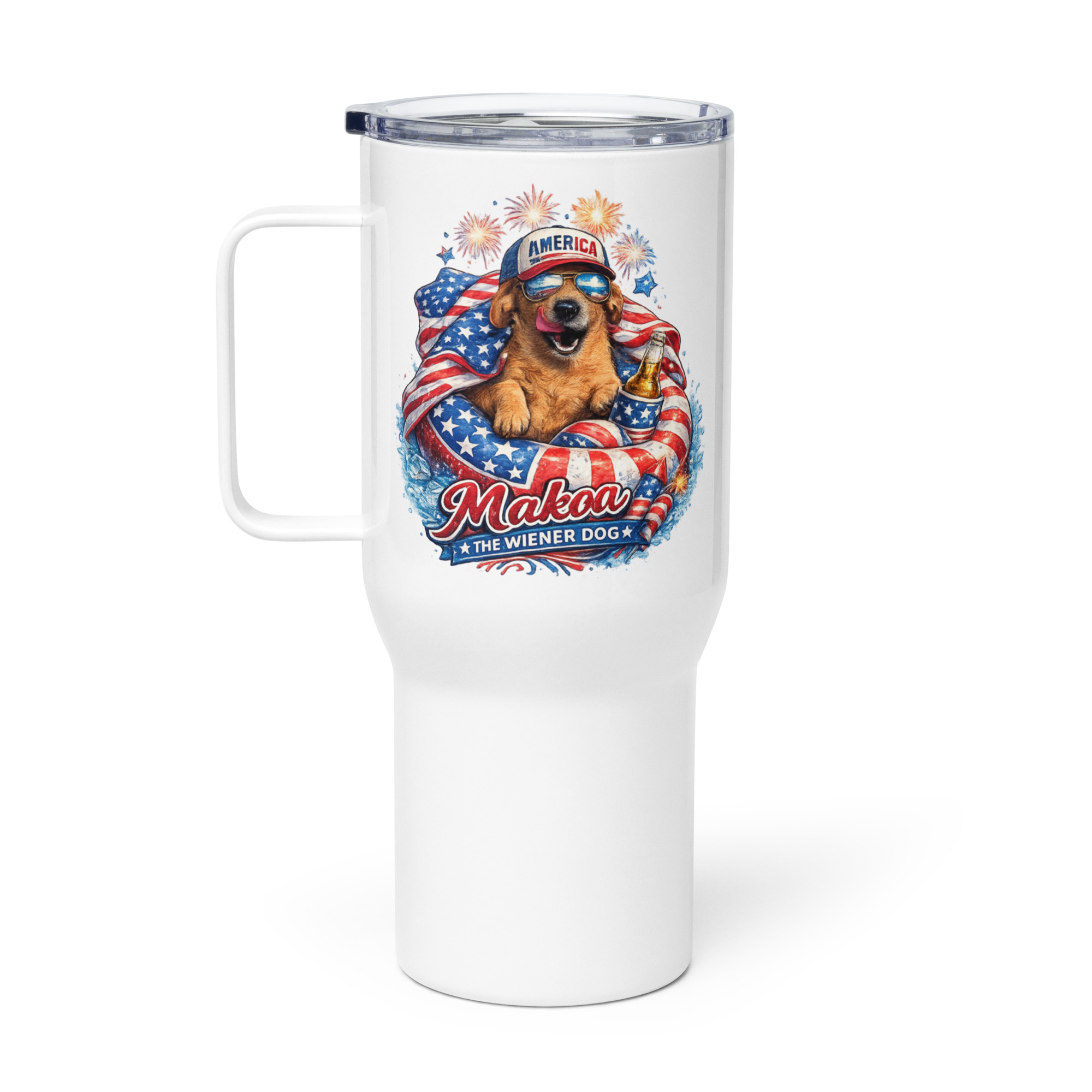 Stars and Stripes Dachshund ft Makoa the Wiener Dog Travel mug with a handle - Image 3