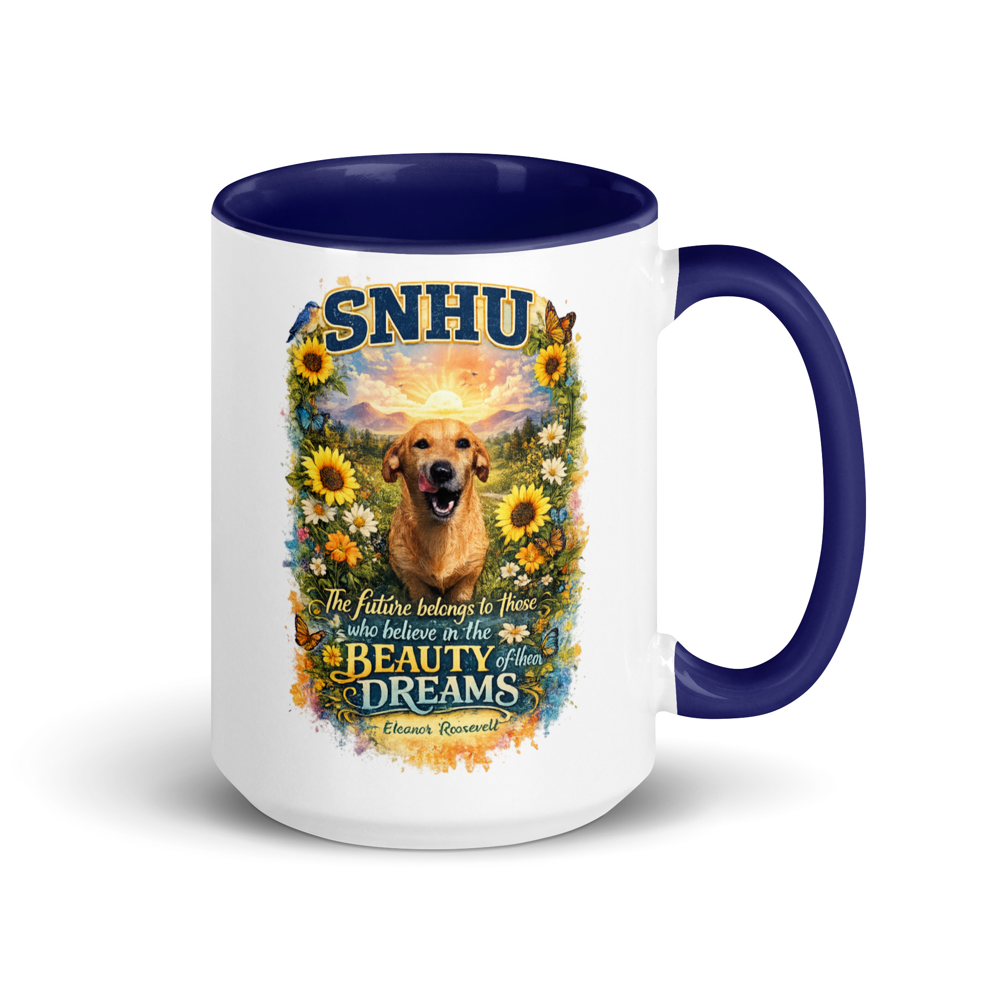 The future belongs to those who believe SNHU Coffee Mug ft Makoa the Wiener Dog - Image 3
