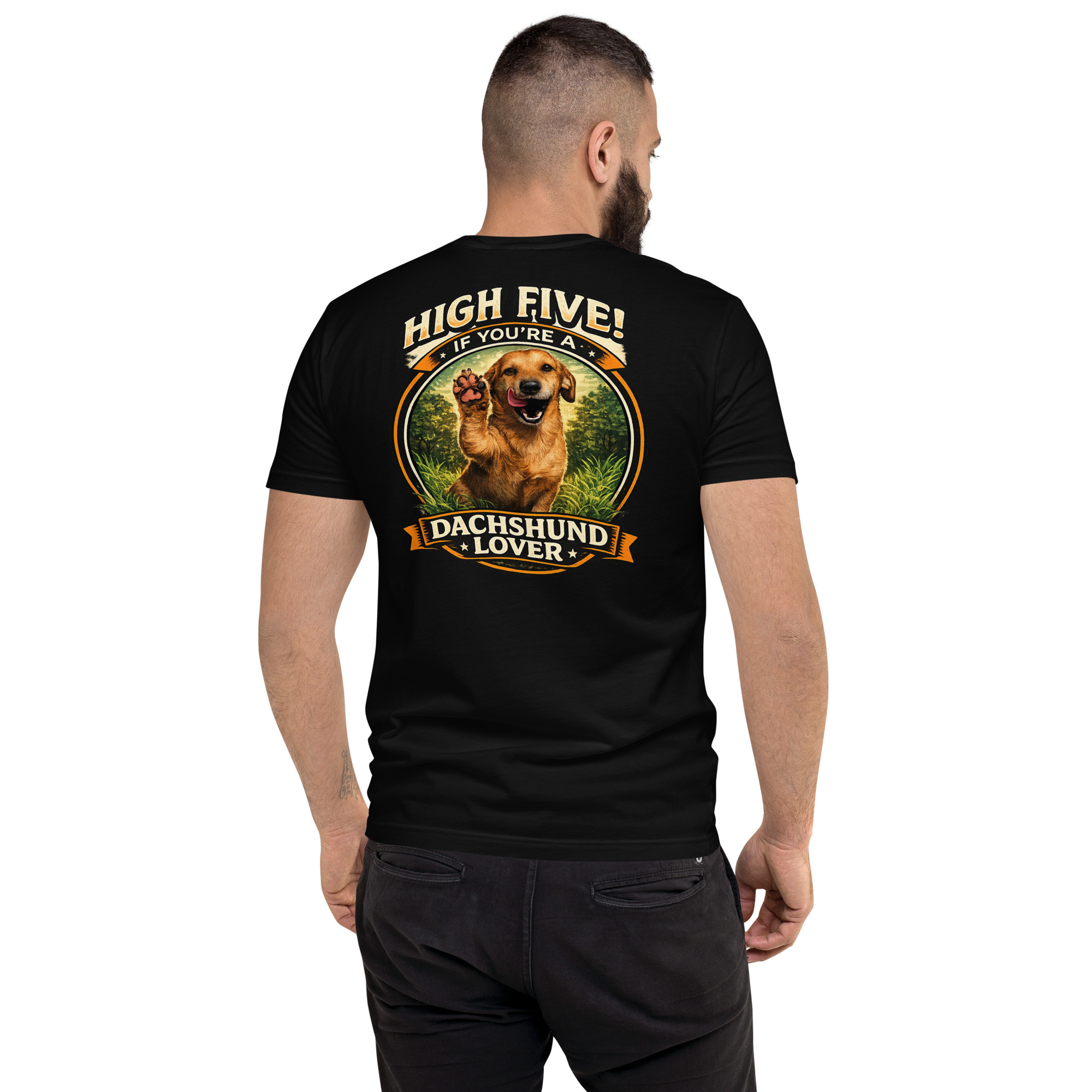 Men's High Five if You're a Dachshund Lover Short Sleeve T-shirt ft Makoa the Wiener Dog - Image 19