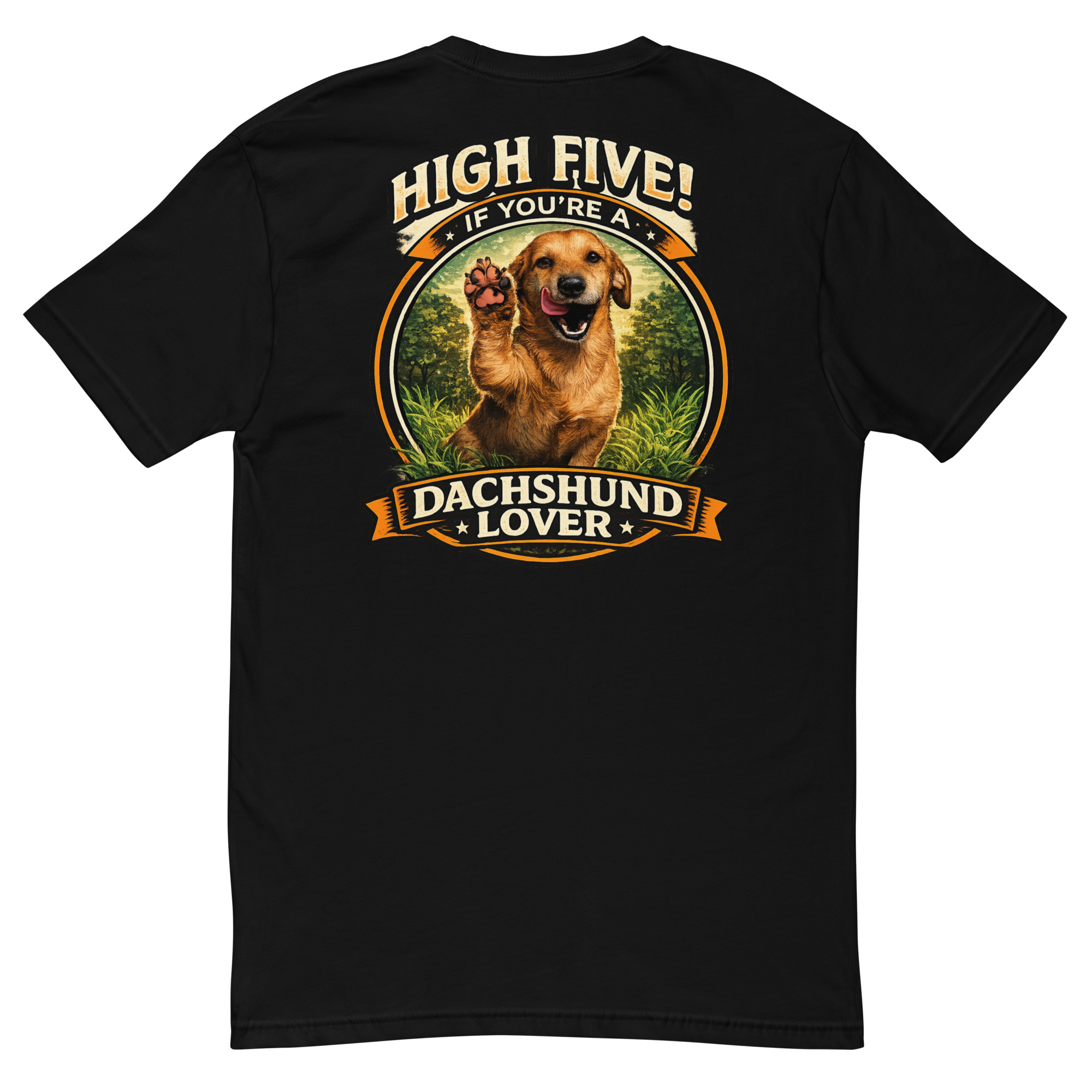 Men's High Five if You're a Dachshund Lover Short Sleeve T-shirt ft Makoa the Wiener Dog - Image 7
