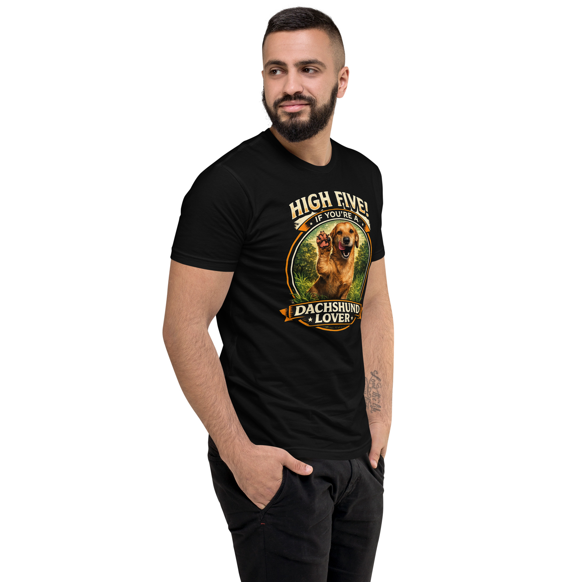 Men's High Five if You're a Dachshund Lover Short Sleeve T-shirt ft Makoa the Wiener Dog - Image 37