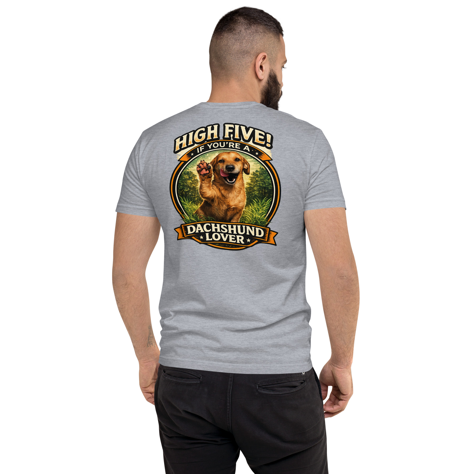 Men's High Five if You're a Dachshund Lover Short Sleeve T-shirt ft Makoa the Wiener Dog - Image 23