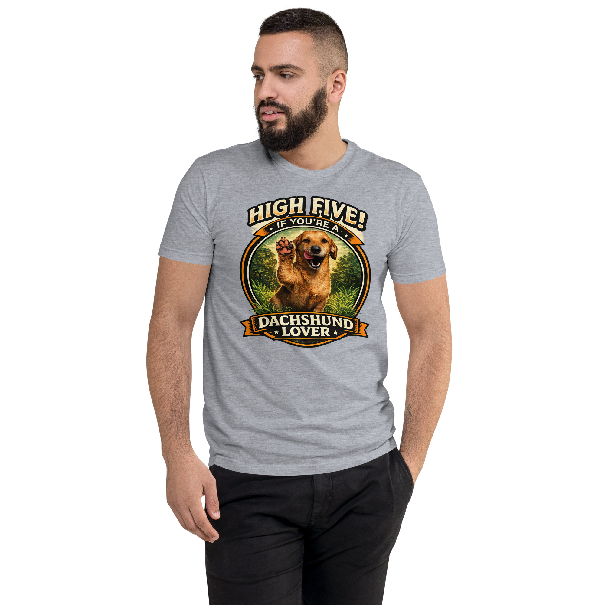 Men's High Five if You're a Dachshund Lover Short Sleeve T-shirt ft Makoa the Wiener Dog - Image 17