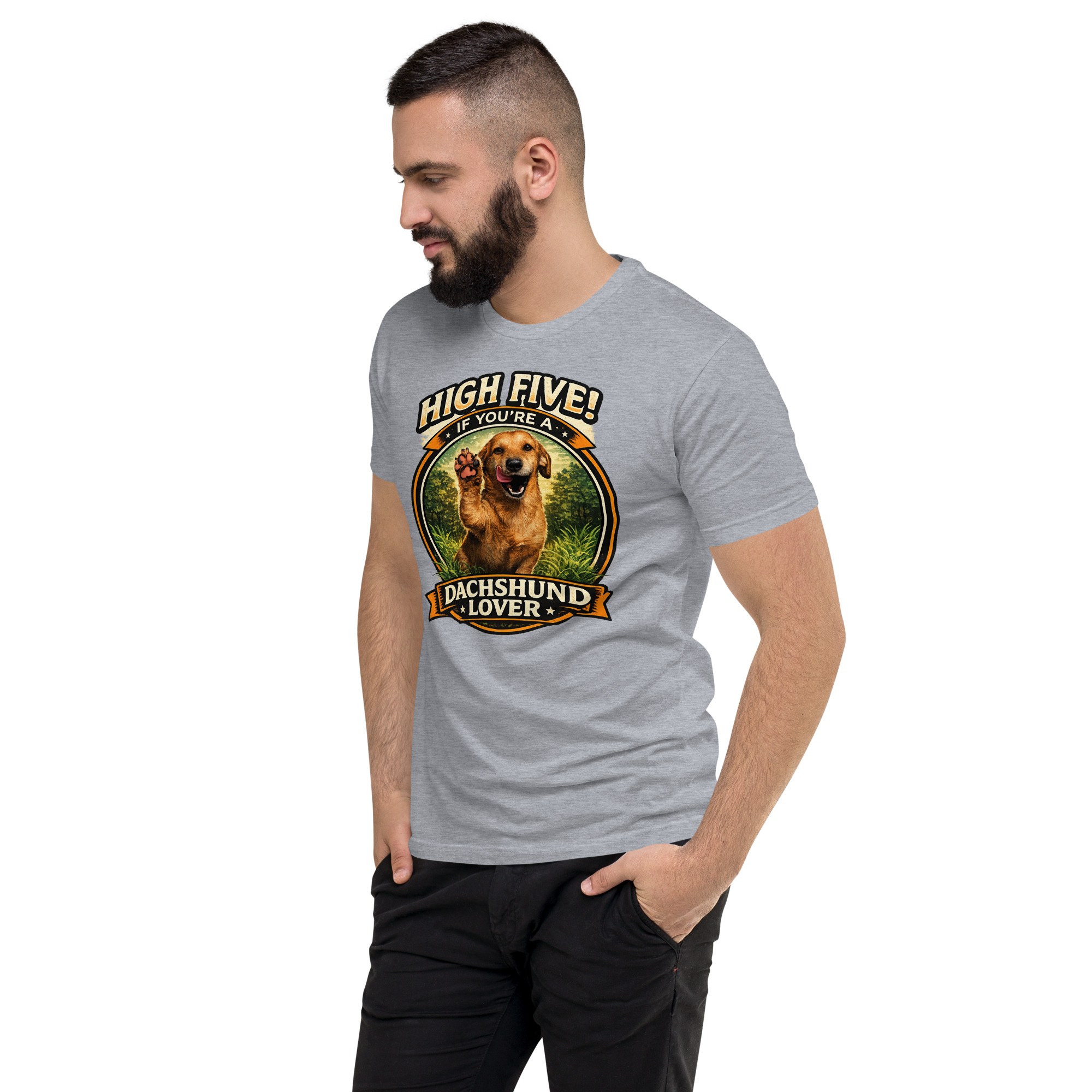 Men's High Five if You're a Dachshund Lover Short Sleeve T-shirt ft Makoa the Wiener Dog - Image 29