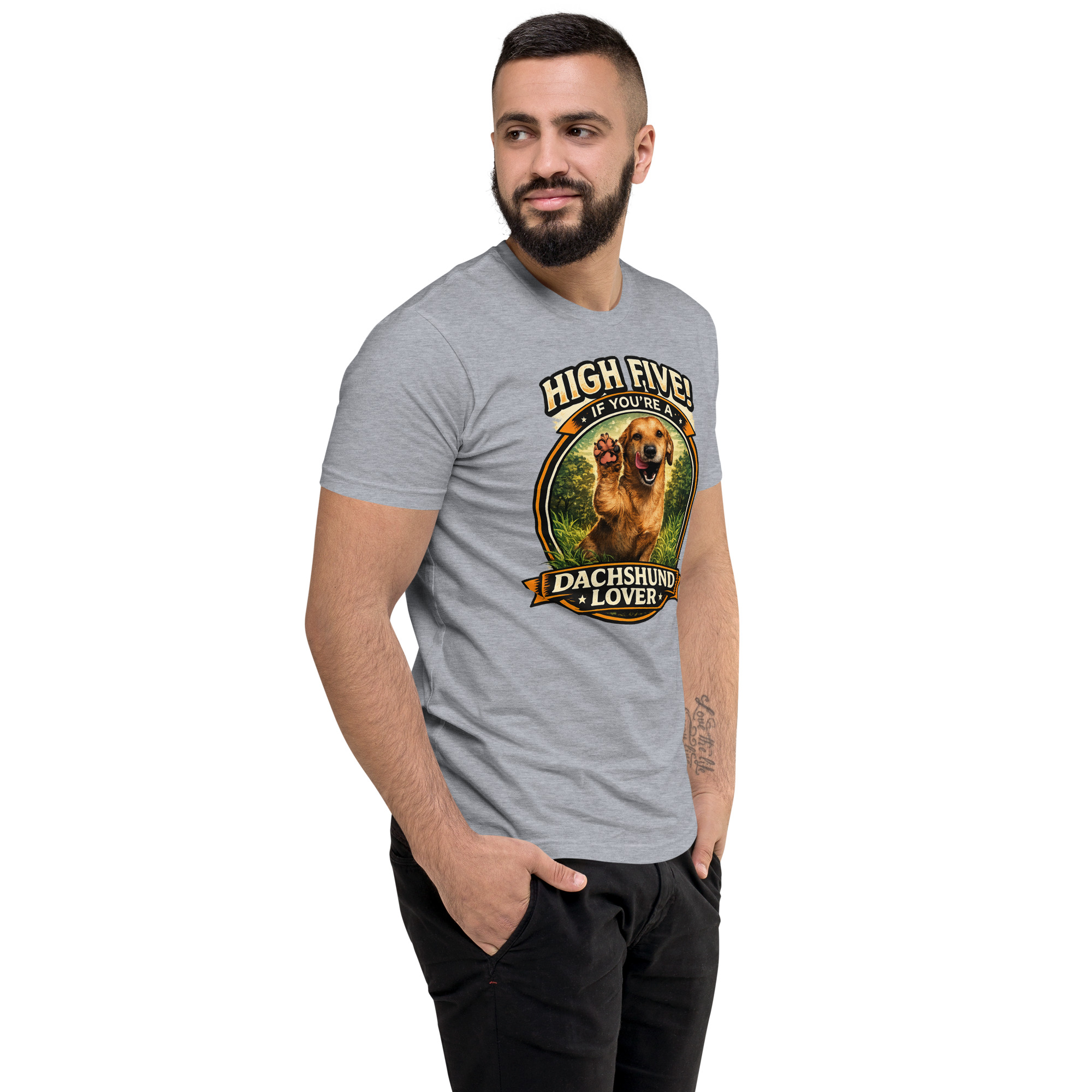 Men's High Five if You're a Dachshund Lover Short Sleeve T-shirt ft Makoa the Wiener Dog - Image 41