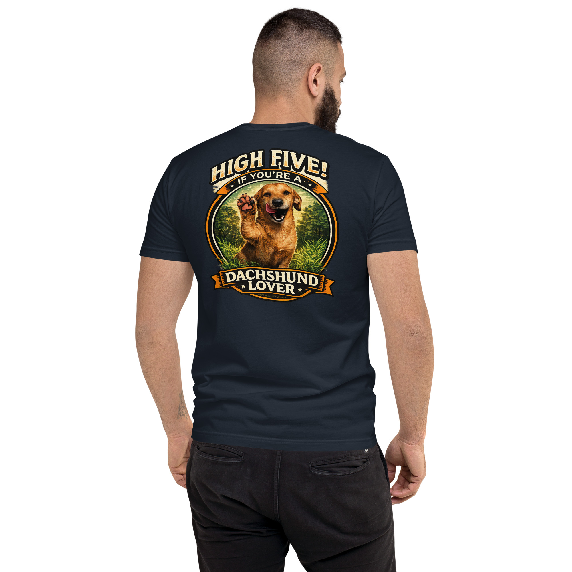 Men's High Five if You're a Dachshund Lover Short Sleeve T-shirt ft Makoa the Wiener Dog - Image 20