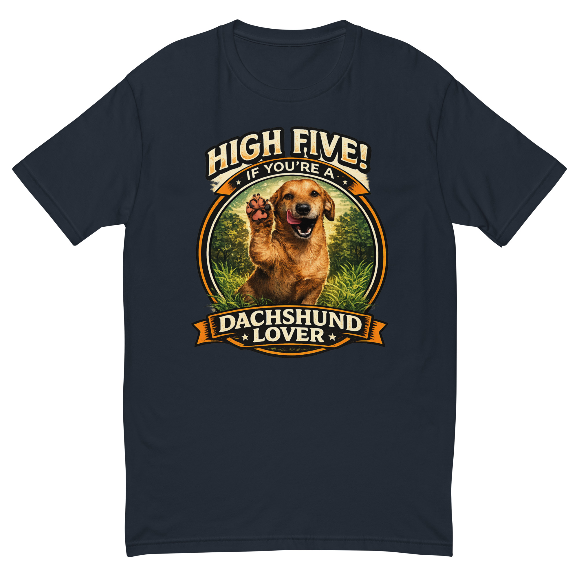 Men's High Five if You're a Dachshund Lover Short Sleeve T-shirt ft Makoa the Wiener Dog - Image 2