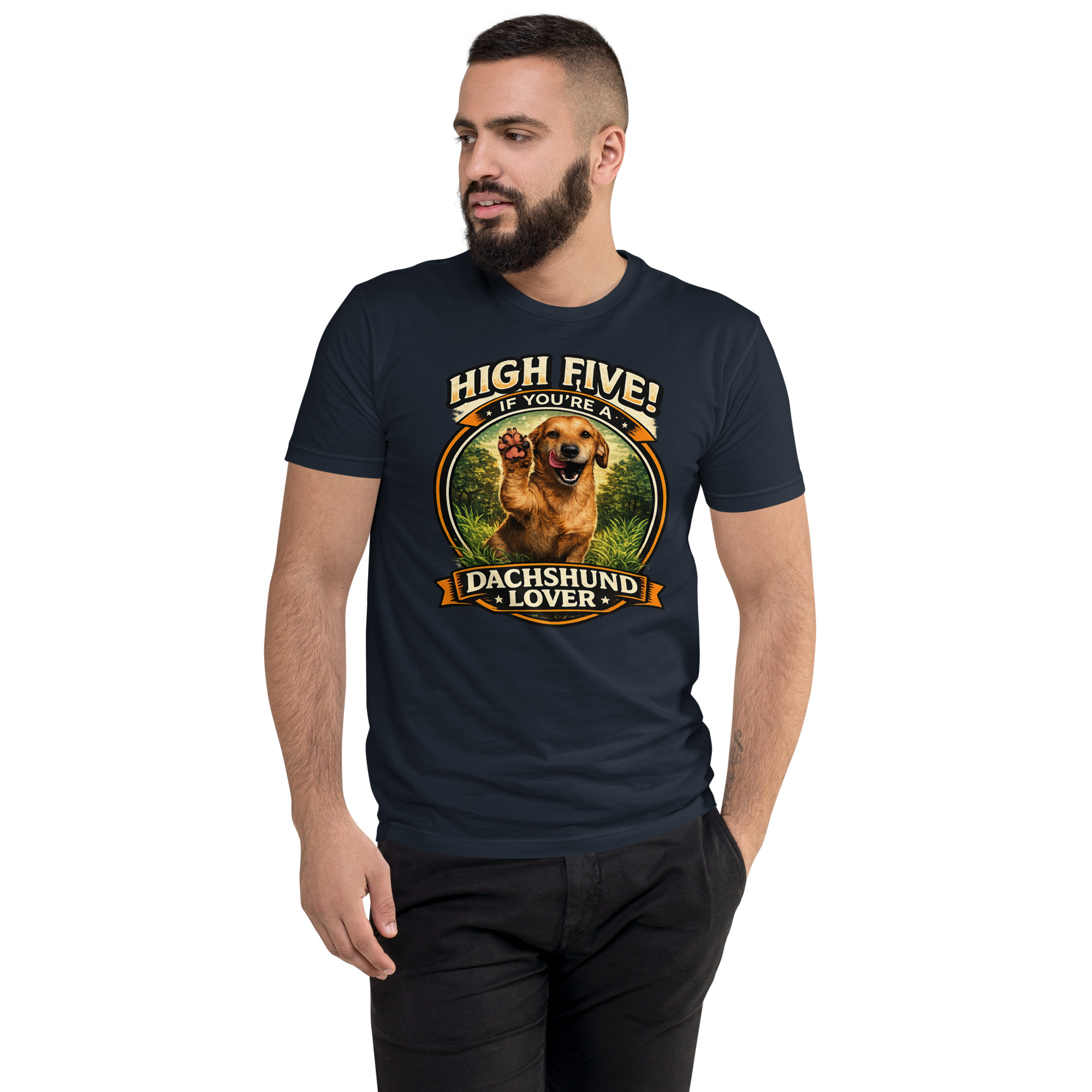 Men's High Five if You're a Dachshund Lover Short Sleeve T-shirt ft Makoa the Wiener Dog - Image 14