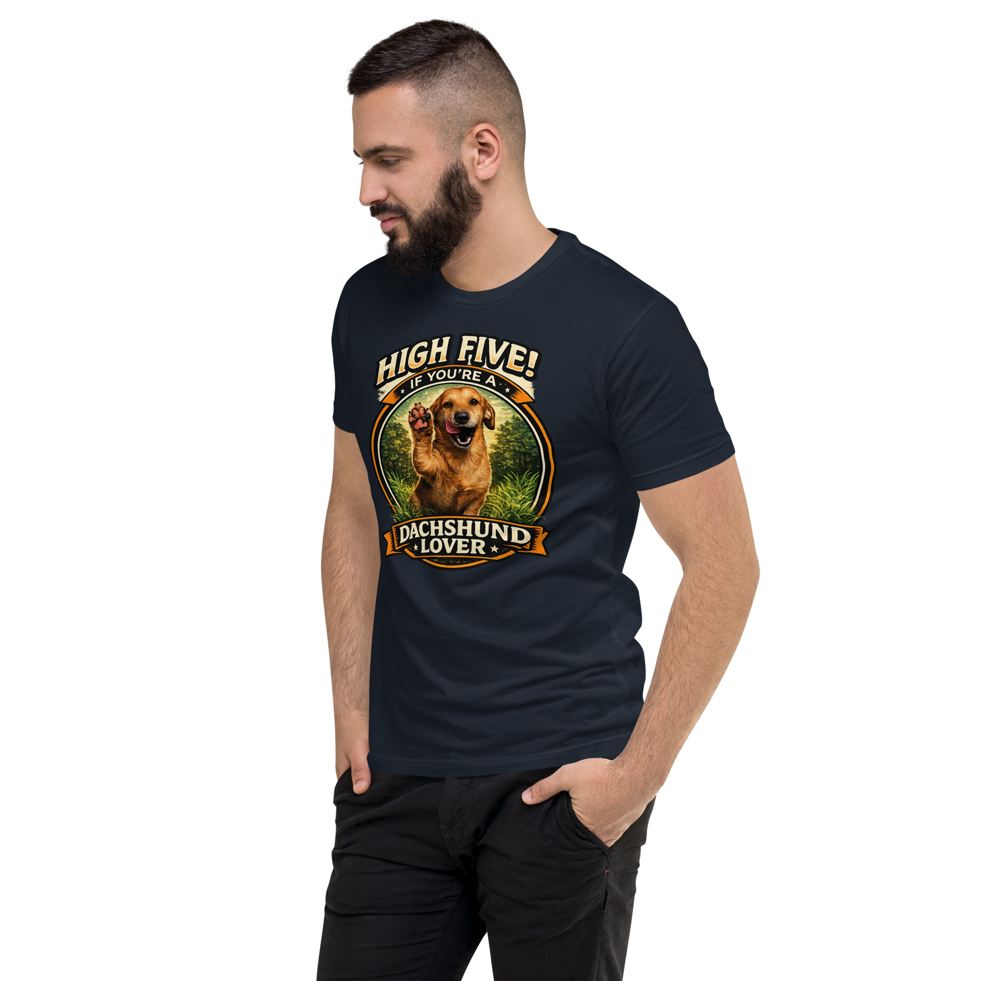Men's High Five if You're a Dachshund Lover Short Sleeve T-shirt ft Makoa the Wiener Dog - Image 26