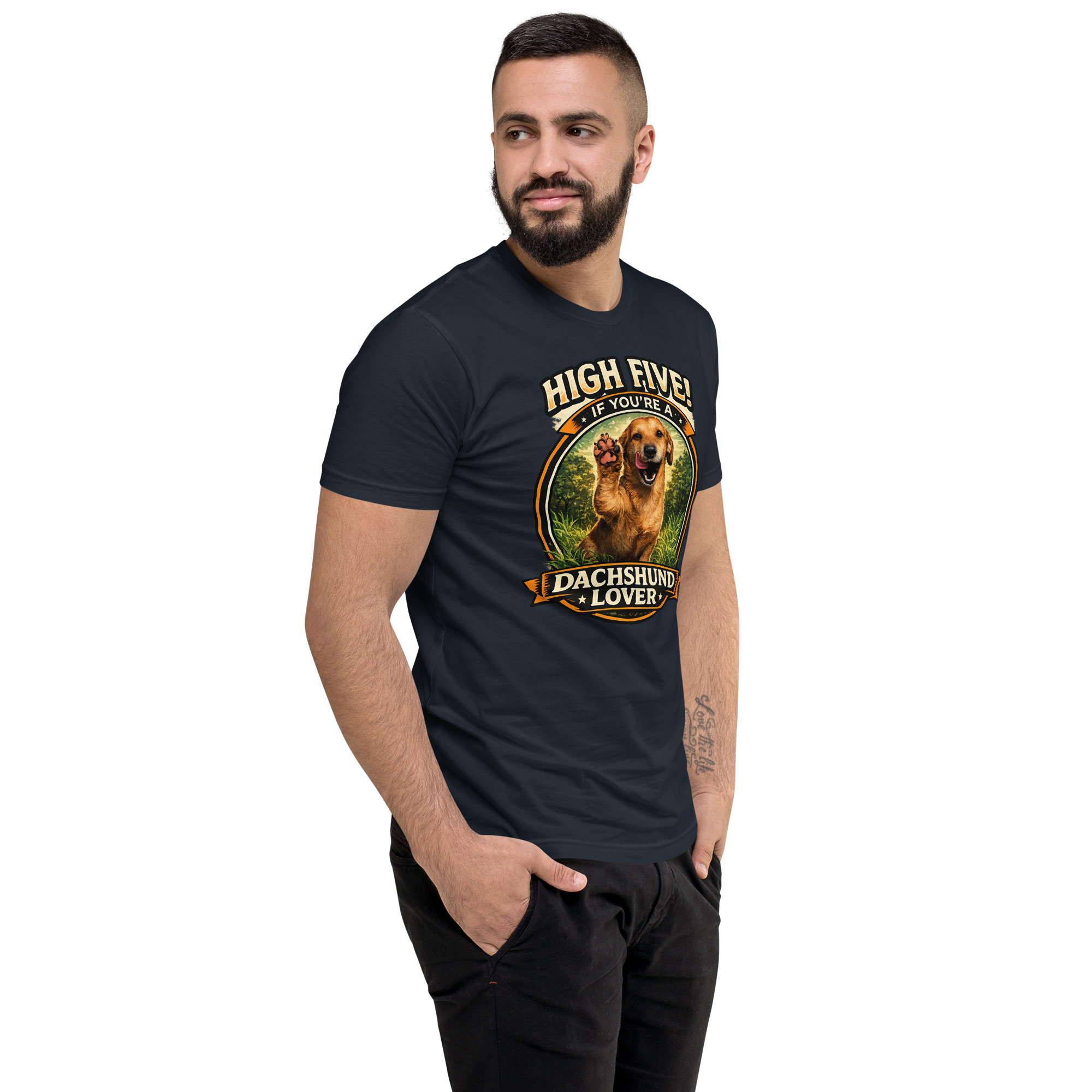 Men's High Five if You're a Dachshund Lover Short Sleeve T-shirt ft Makoa the Wiener Dog - Image 38