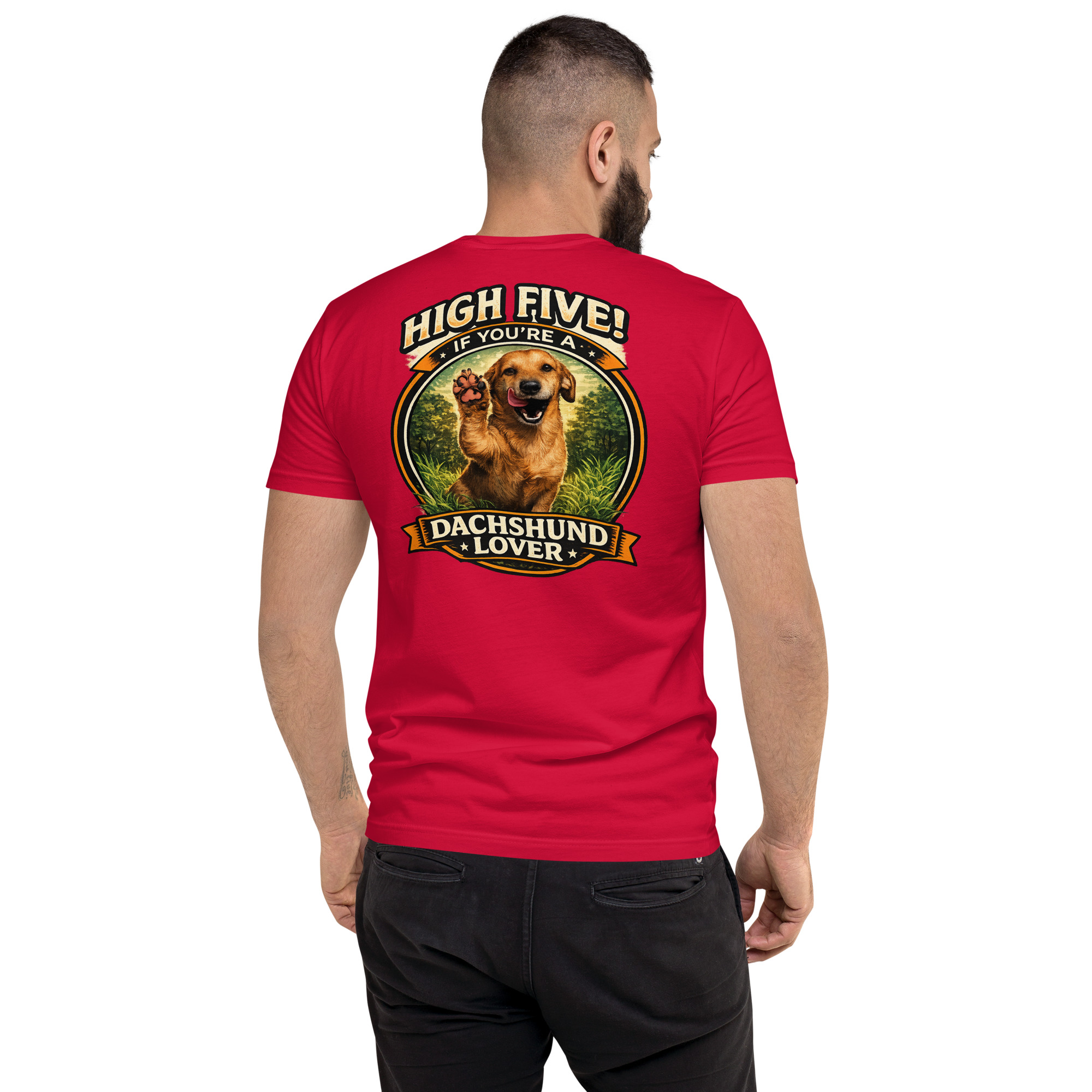 Men's High Five if You're a Dachshund Lover Short Sleeve T-shirt ft Makoa the Wiener Dog - Image 21