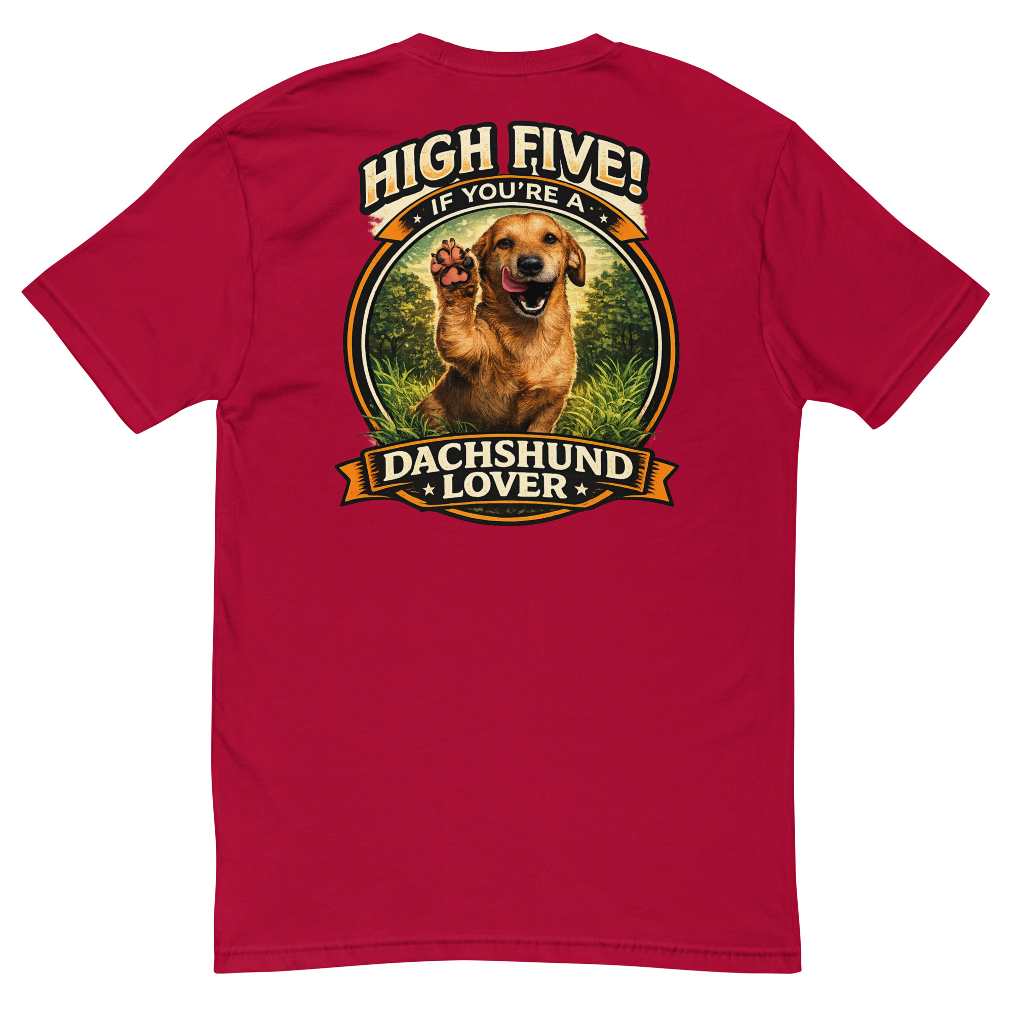 Men's High Five if You're a Dachshund Lover Short Sleeve T-shirt ft Makoa the Wiener Dog - Image 9