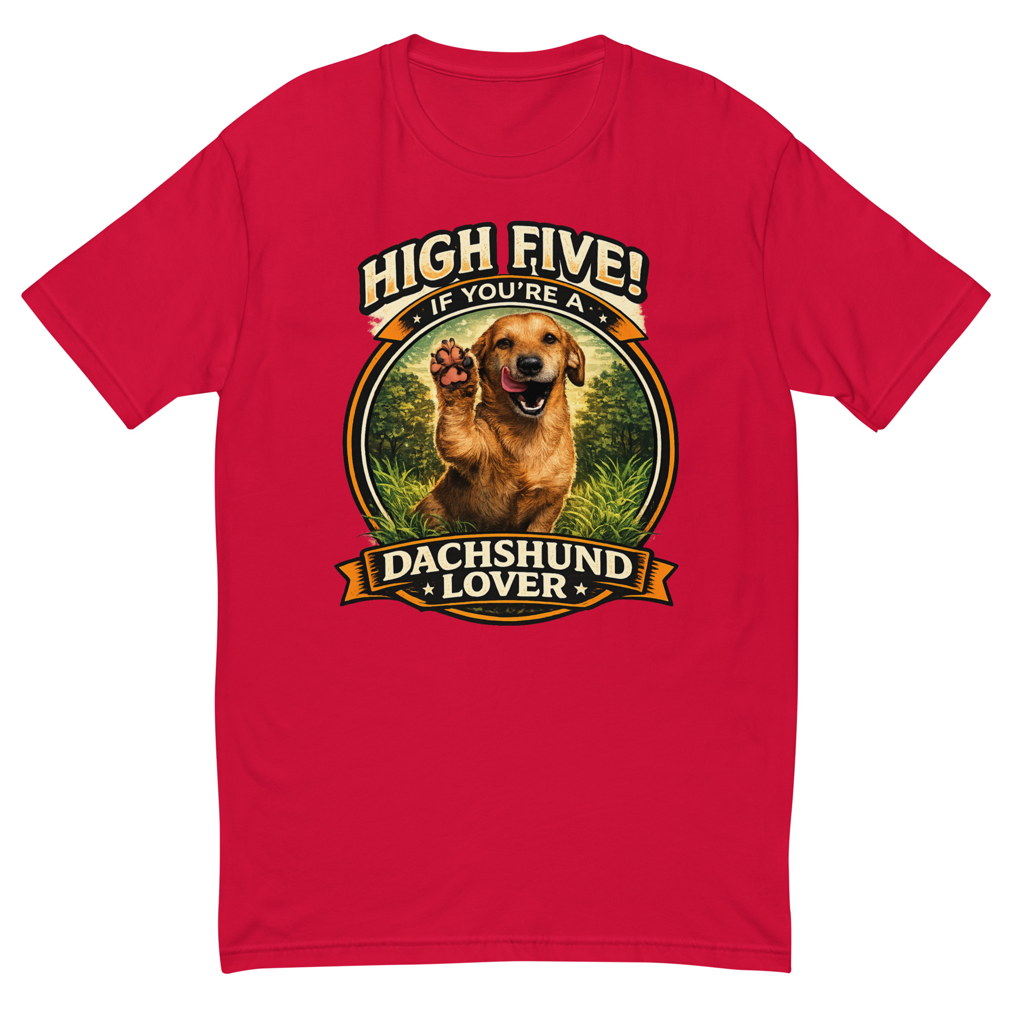 Men's High Five if You're a Dachshund Lover Short Sleeve T-shirt ft Makoa the Wiener Dog - Image 3