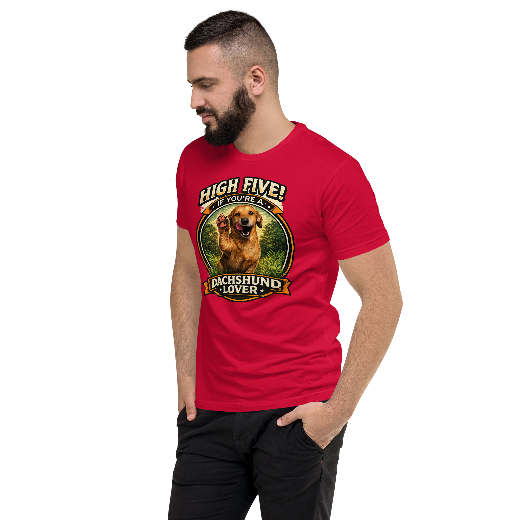 Men's High Five if You're a Dachshund Lover Short Sleeve T-shirt ft Makoa the Wiener Dog - Image 27