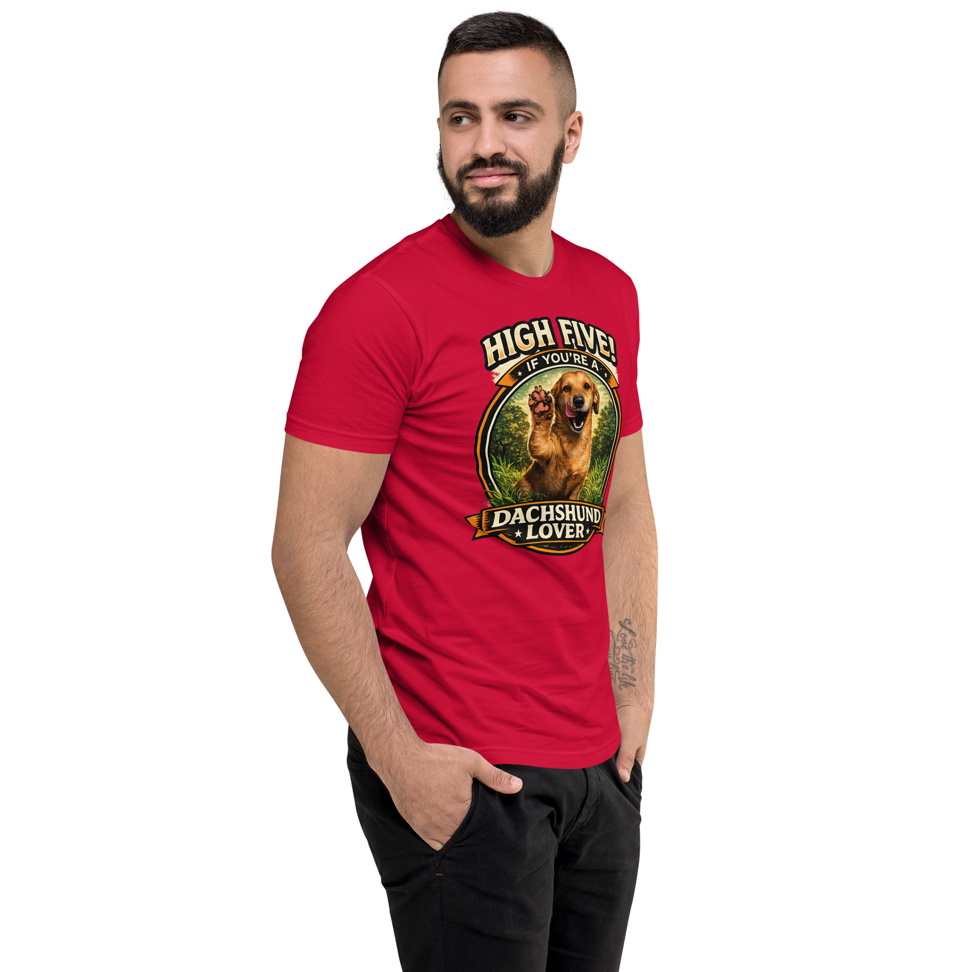 Men's High Five if You're a Dachshund Lover Short Sleeve T-shirt ft Makoa the Wiener Dog - Image 39