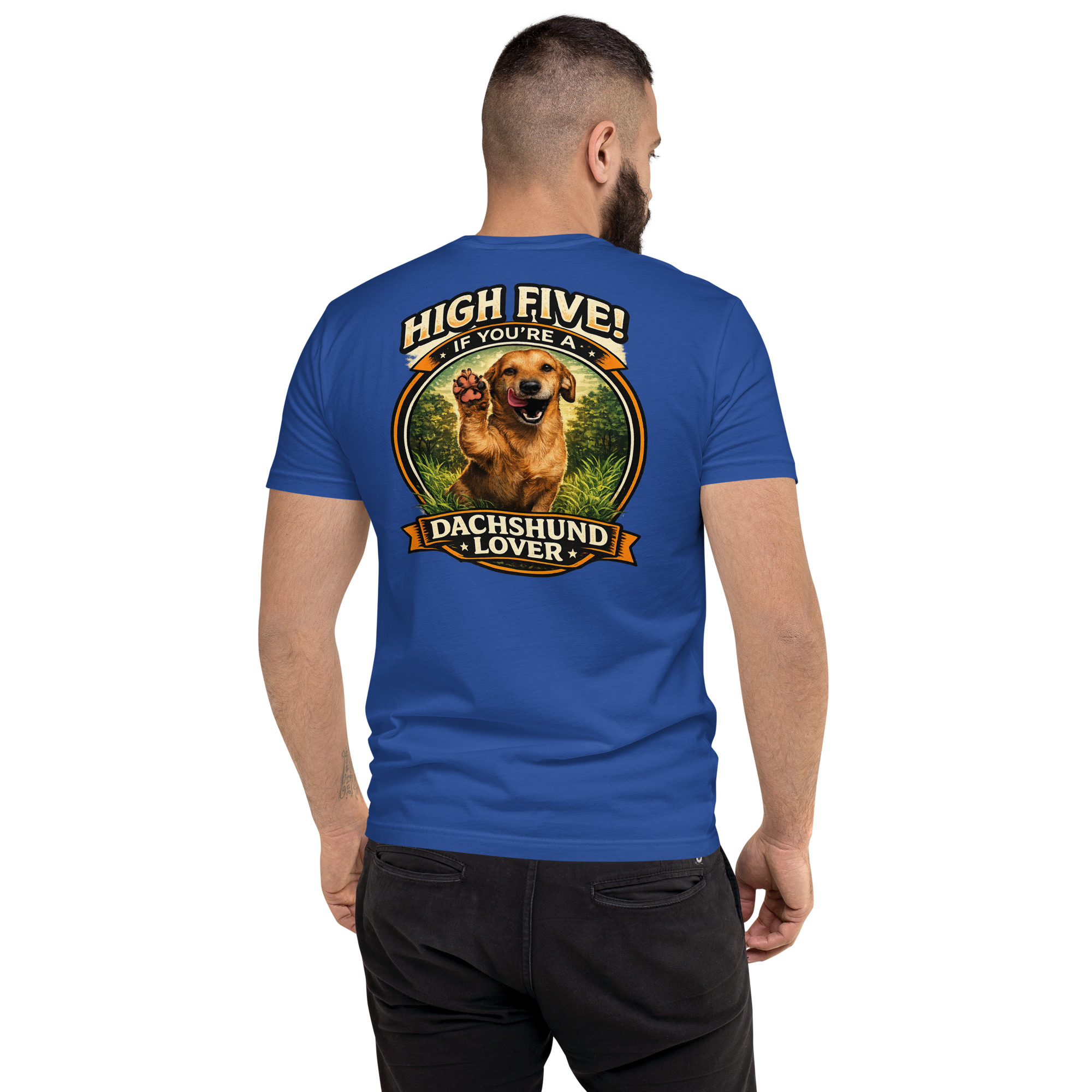 Men's High Five if You're a Dachshund Lover Short Sleeve T-shirt ft Makoa the Wiener Dog - Image 22