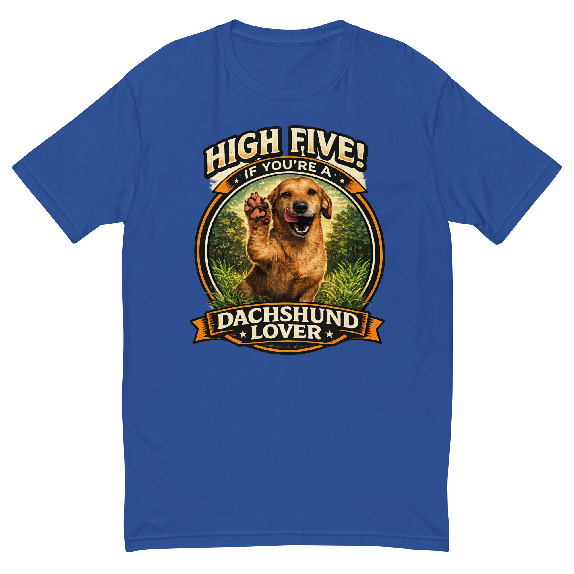 Men's High Five if You're a Dachshund Lover Short Sleeve T-shirt ft Makoa the Wiener Dog - Image 4
