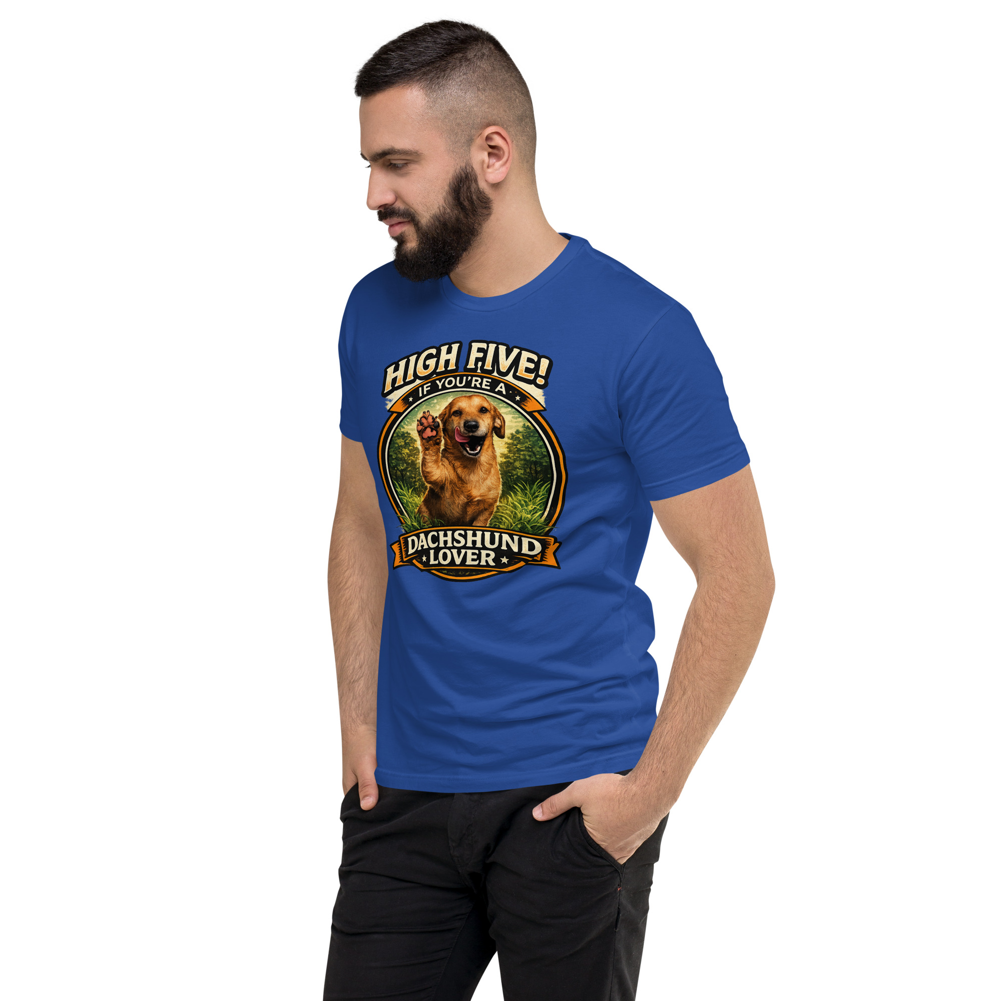 Men's High Five if You're a Dachshund Lover Short Sleeve T-shirt ft Makoa the Wiener Dog - Image 28
