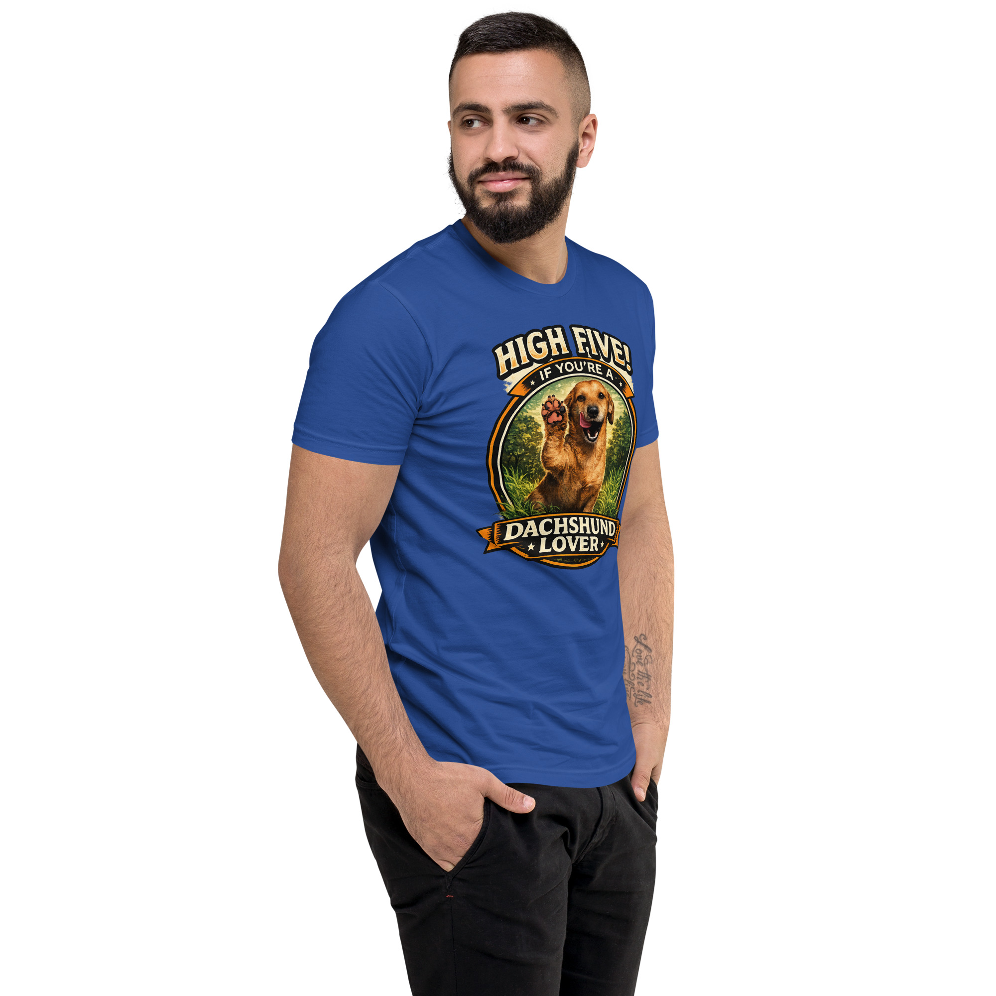 Men's High Five if You're a Dachshund Lover Short Sleeve T-shirt ft Makoa the Wiener Dog - Image 40