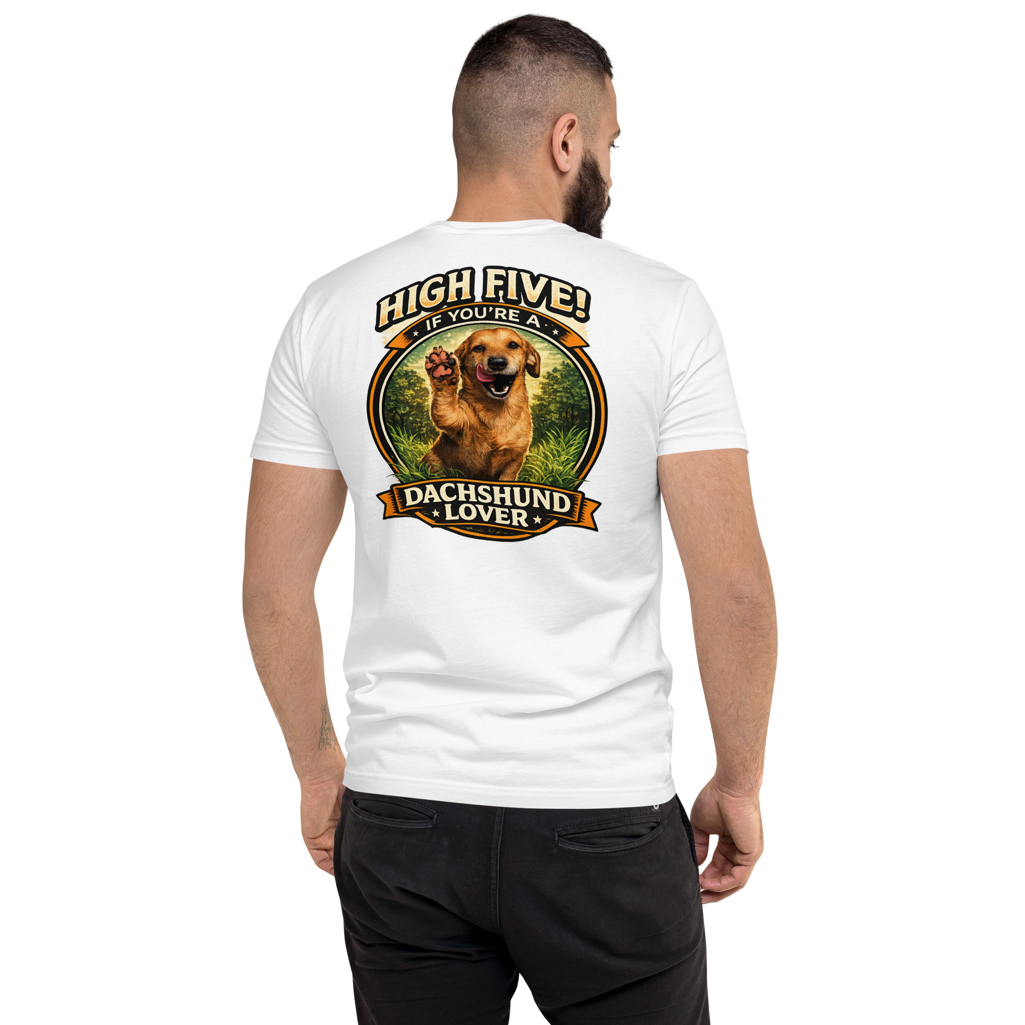 Men's High Five if You're a Dachshund Lover Short Sleeve T-shirt ft Makoa the Wiener Dog - Image 24