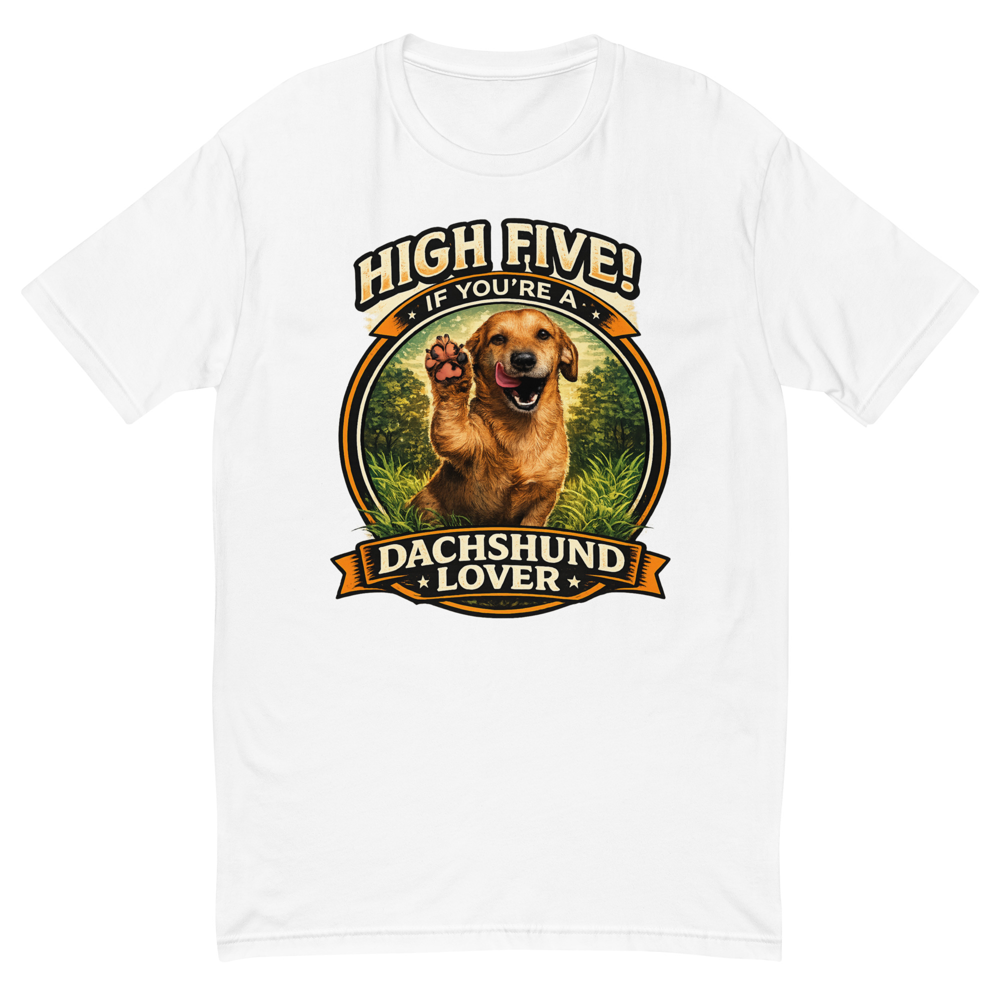 Men's High Five if You're a Dachshund Lover Short Sleeve T-shirt ft Makoa the Wiener Dog - Image 6