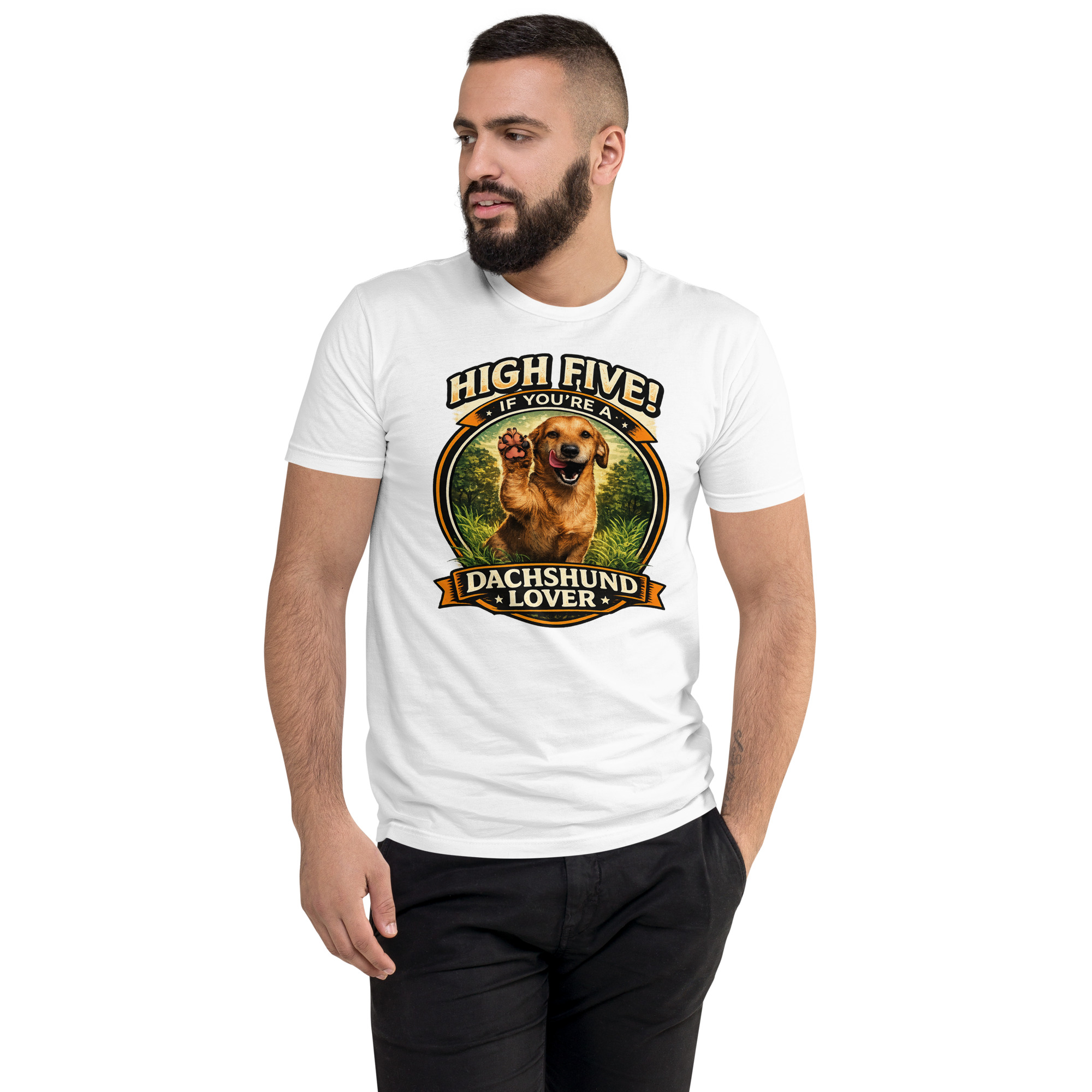 Men's High Five if You're a Dachshund Lover Short Sleeve T-shirt ft Makoa the Wiener Dog - Image 18