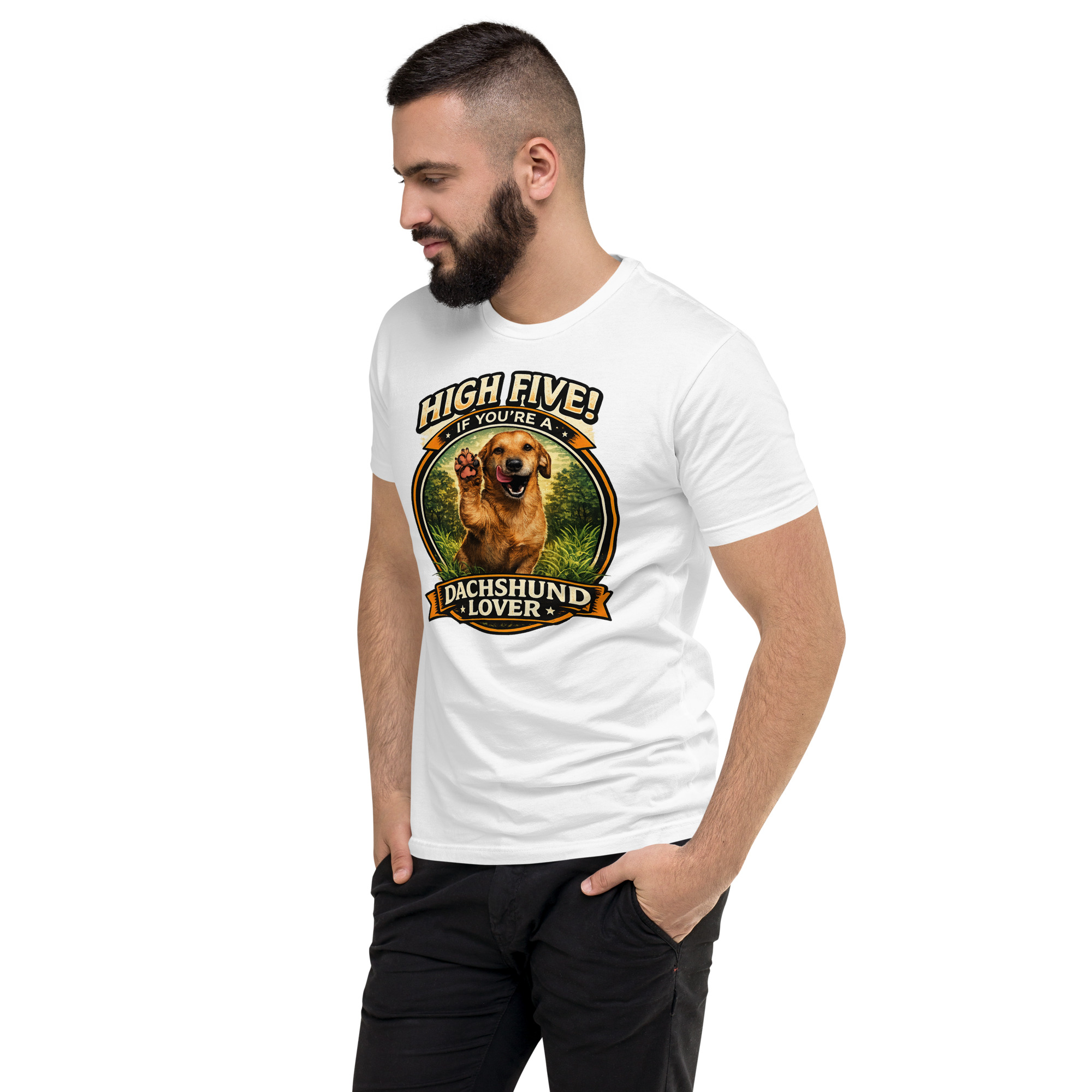 Men's High Five if You're a Dachshund Lover Short Sleeve T-shirt ft Makoa the Wiener Dog - Image 30