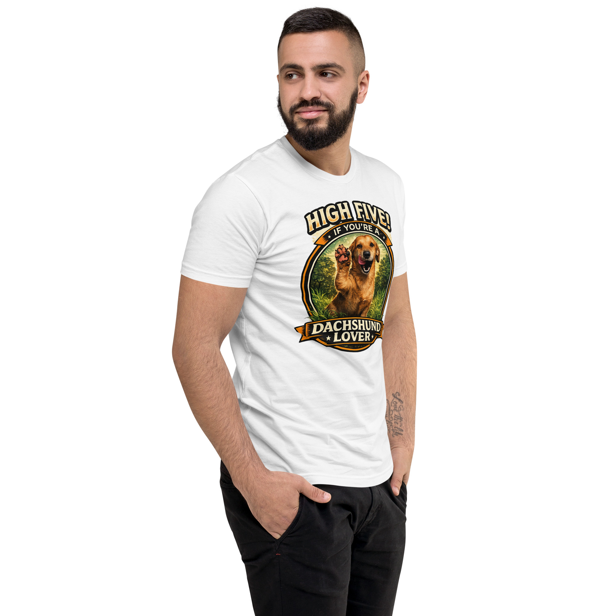 Men's High Five if You're a Dachshund Lover Short Sleeve T-shirt ft Makoa the Wiener Dog - Image 42