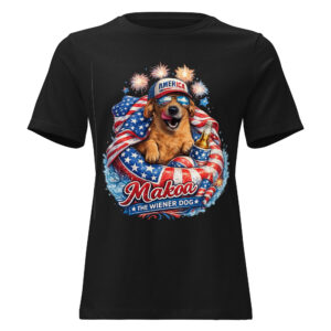 Women’s Stars and Stripes Relaxed T-Shirt ft Makoa the Wiener Dog