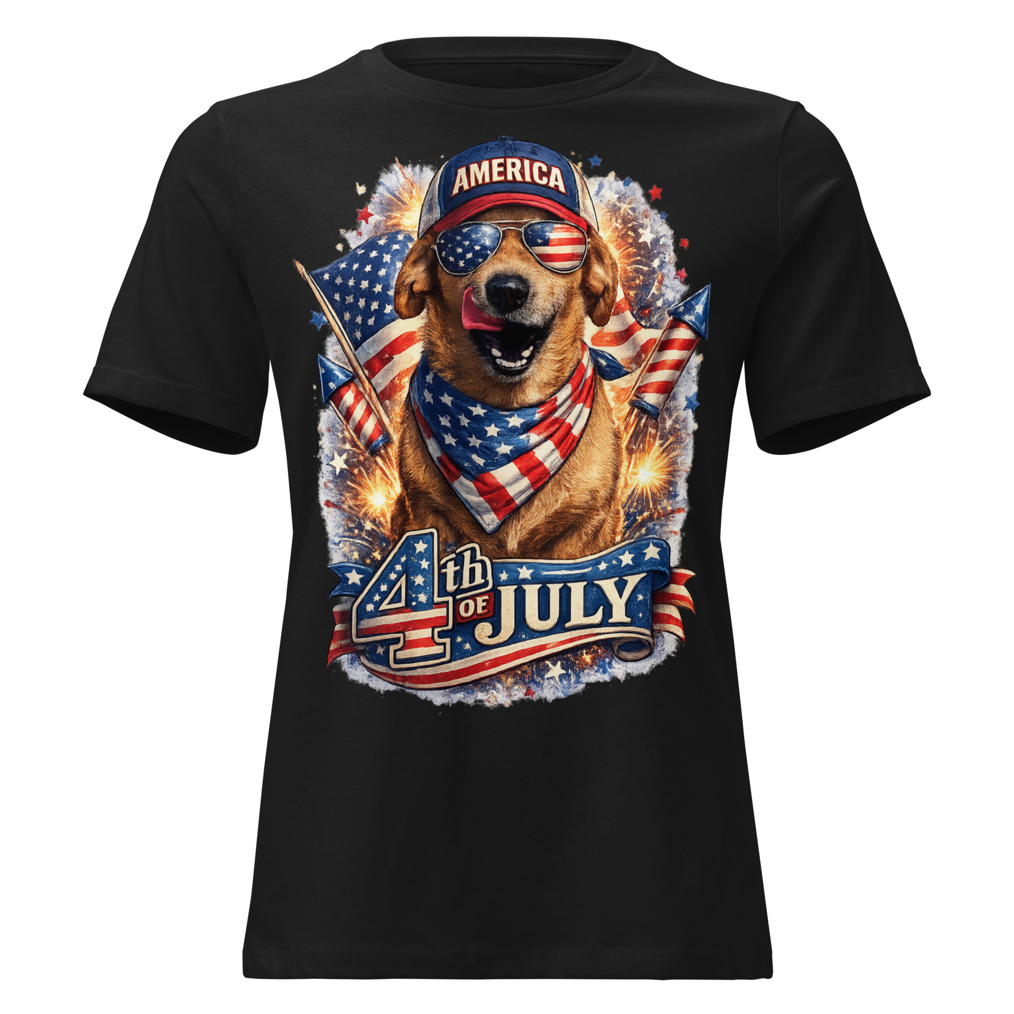Women's 4th of July Relaxed T-Shirt ft Makoa the Wiener Dog