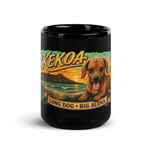 Hawaiian Theme Black Glossy Mug ft Kekoa the Wiener Dog