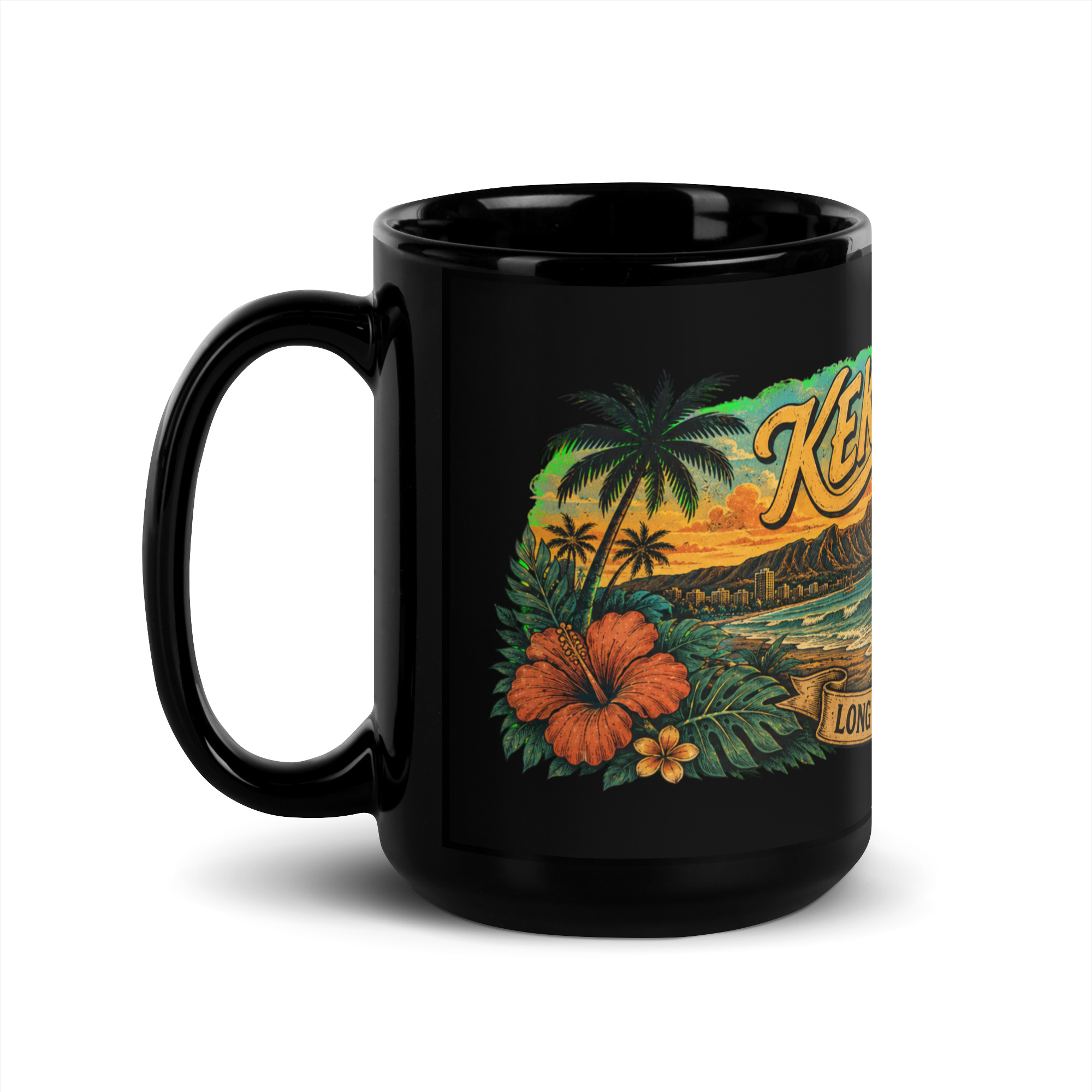 Hawaiian Theme Black Glossy Mug ft Kekoa the Wiener Dog - Image 3