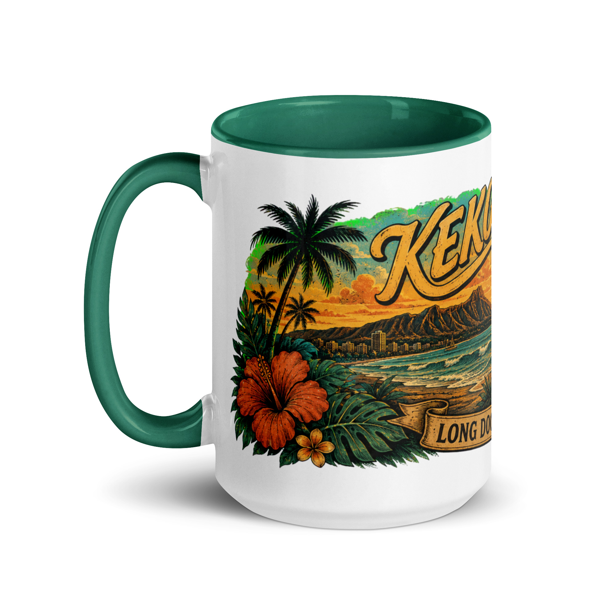 Hawaiian Theme Mug with Color Inside ft Kekoa the Wiener Dog - Image 2