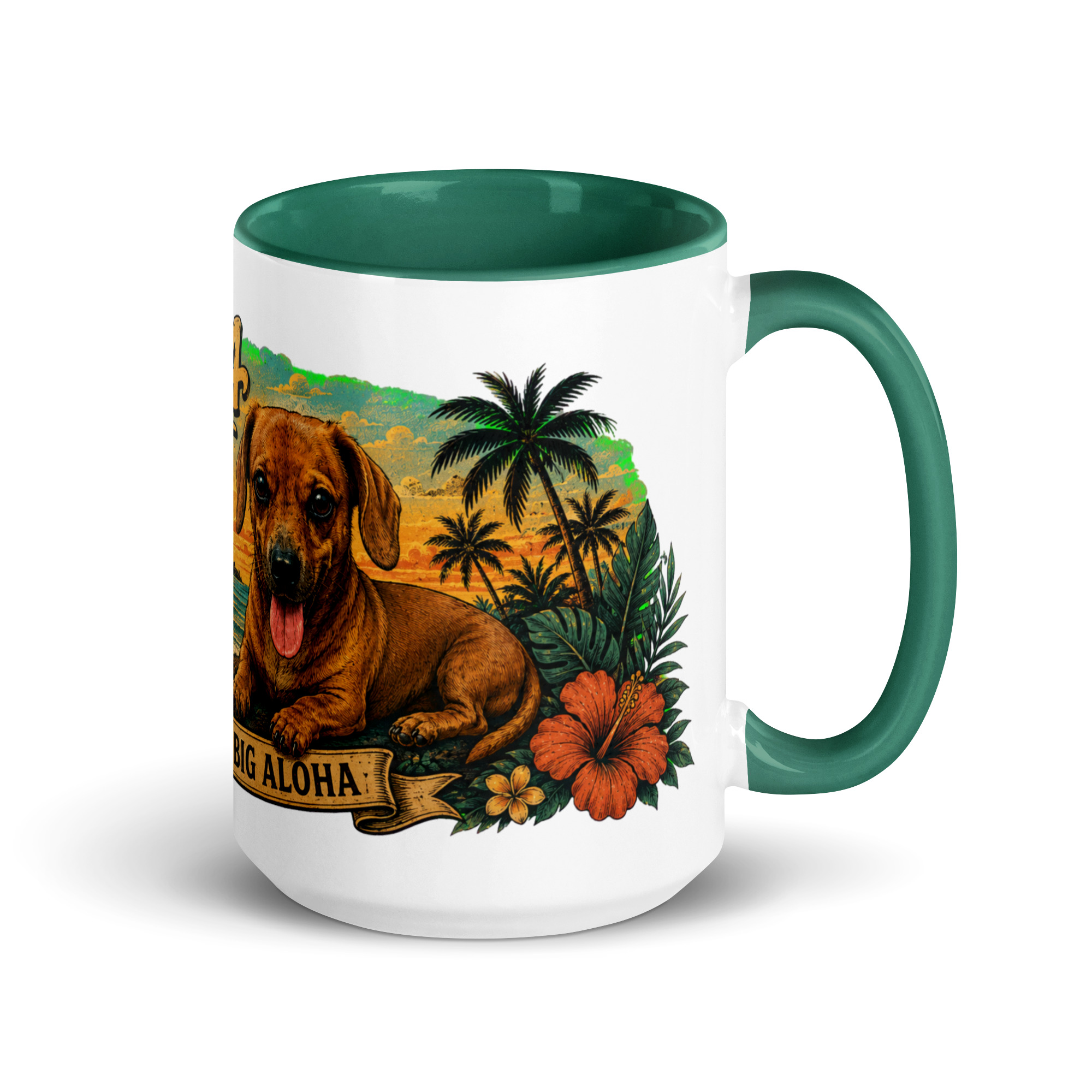 Hawaiian Theme Mug with Color Inside ft Kekoa the Wiener Dog - Image 3