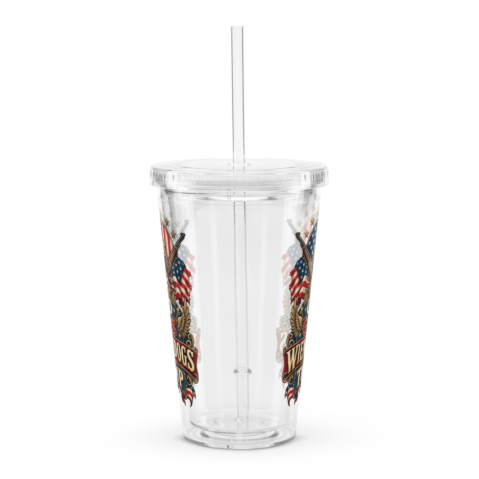 God Guns Wiener Dogs Trump Clear plastic tumbler - Image 2