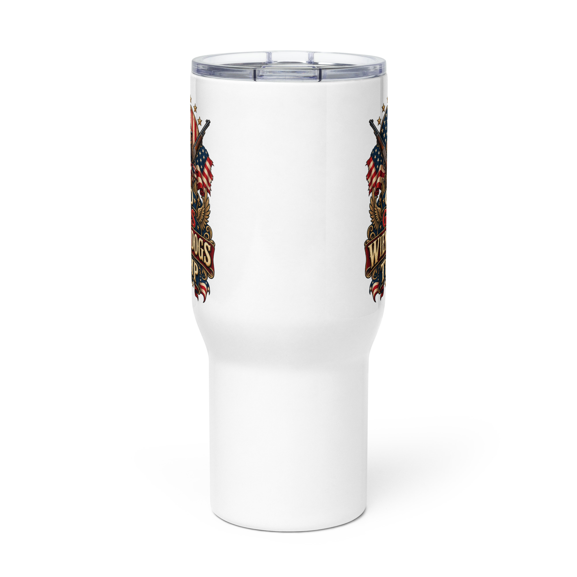 God Guns Wiener Dogs Trump Travel mug with a handle - Image 2