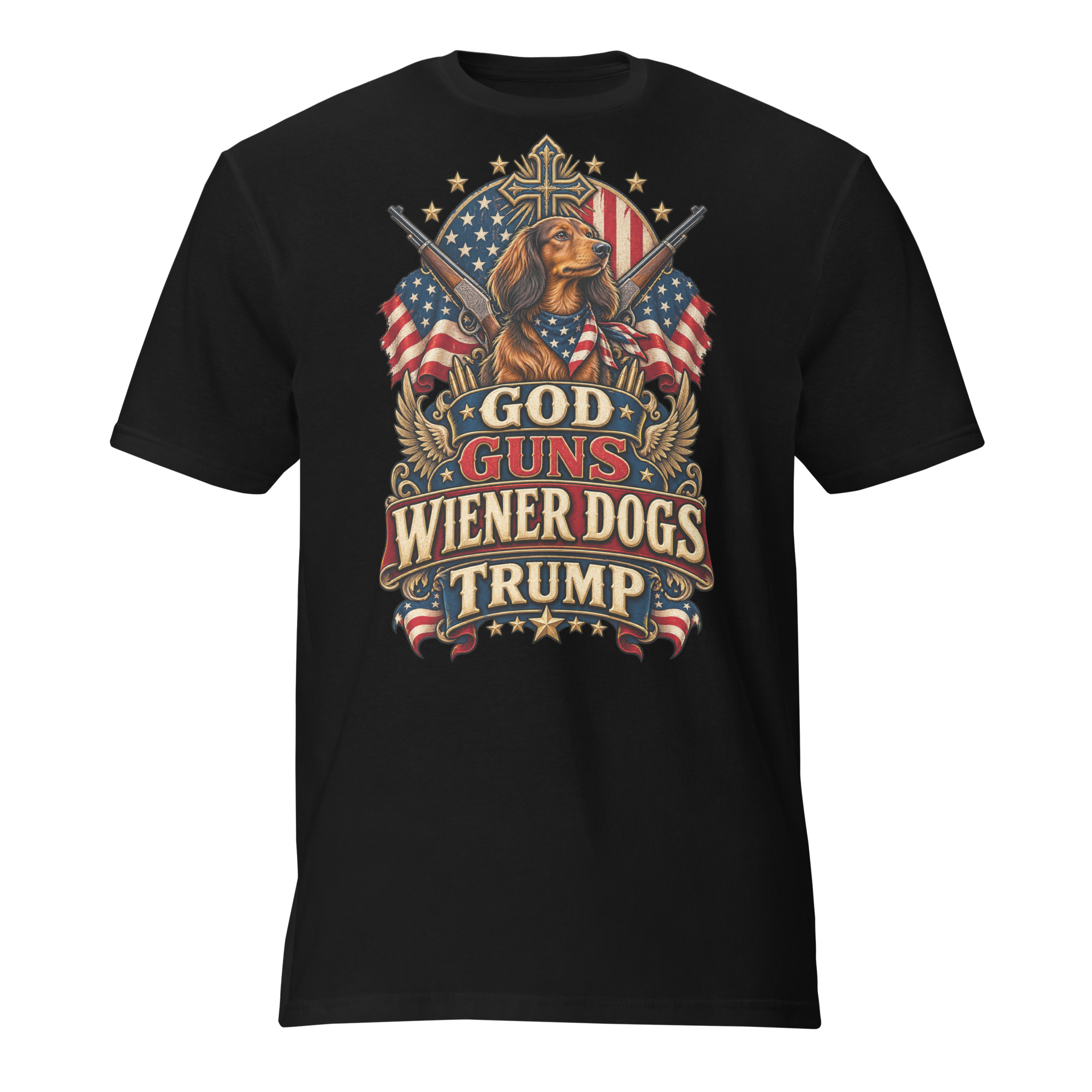 God Guns Wiener Dogs Trump Unisex Short-Sleeve T-Shirt copy copy